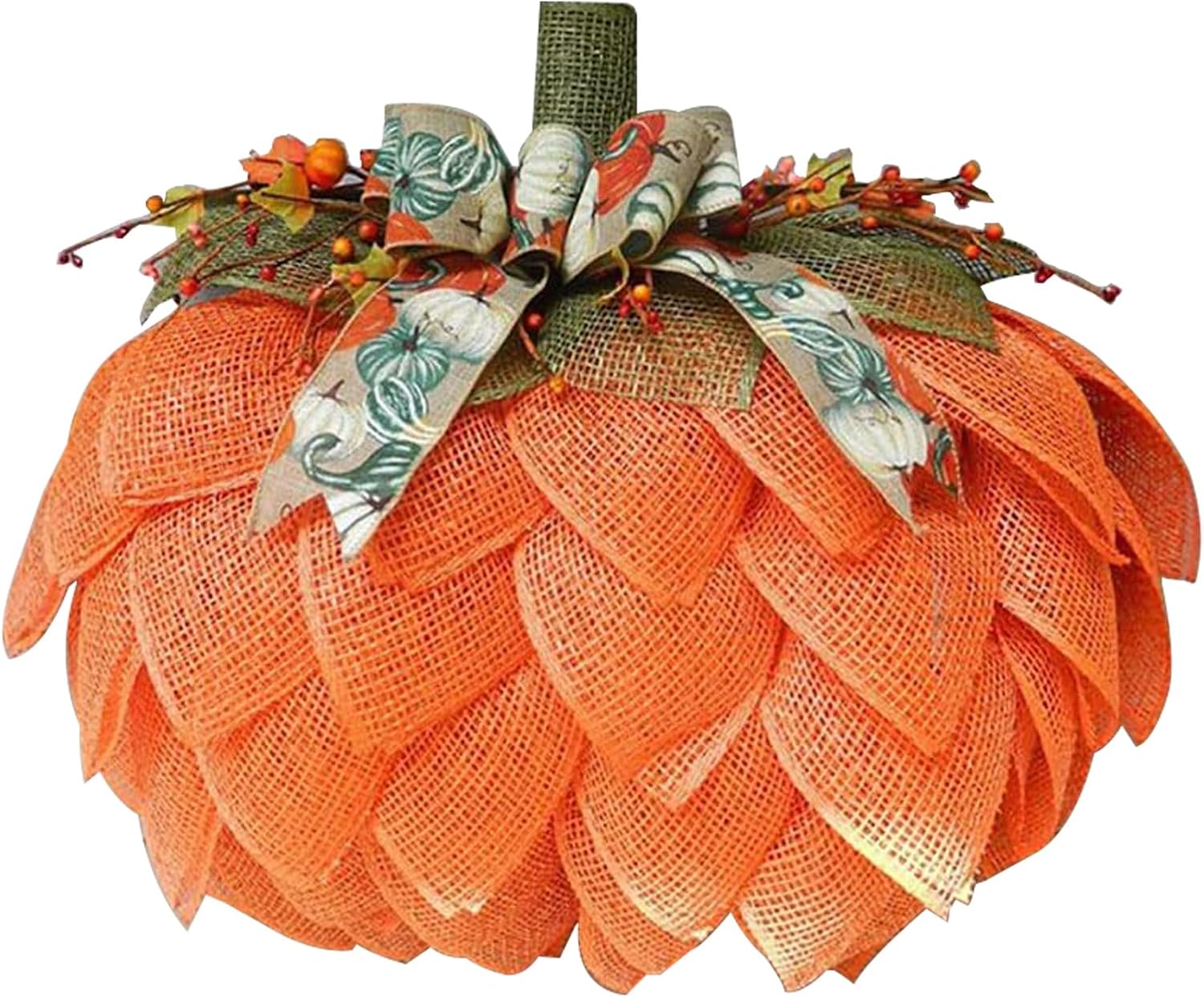 Corona de arpillera de otoño, corona de calabaza de arpillera, corona de calabaza de Acción de Gracias para puerta delantera, decoración de calabaza