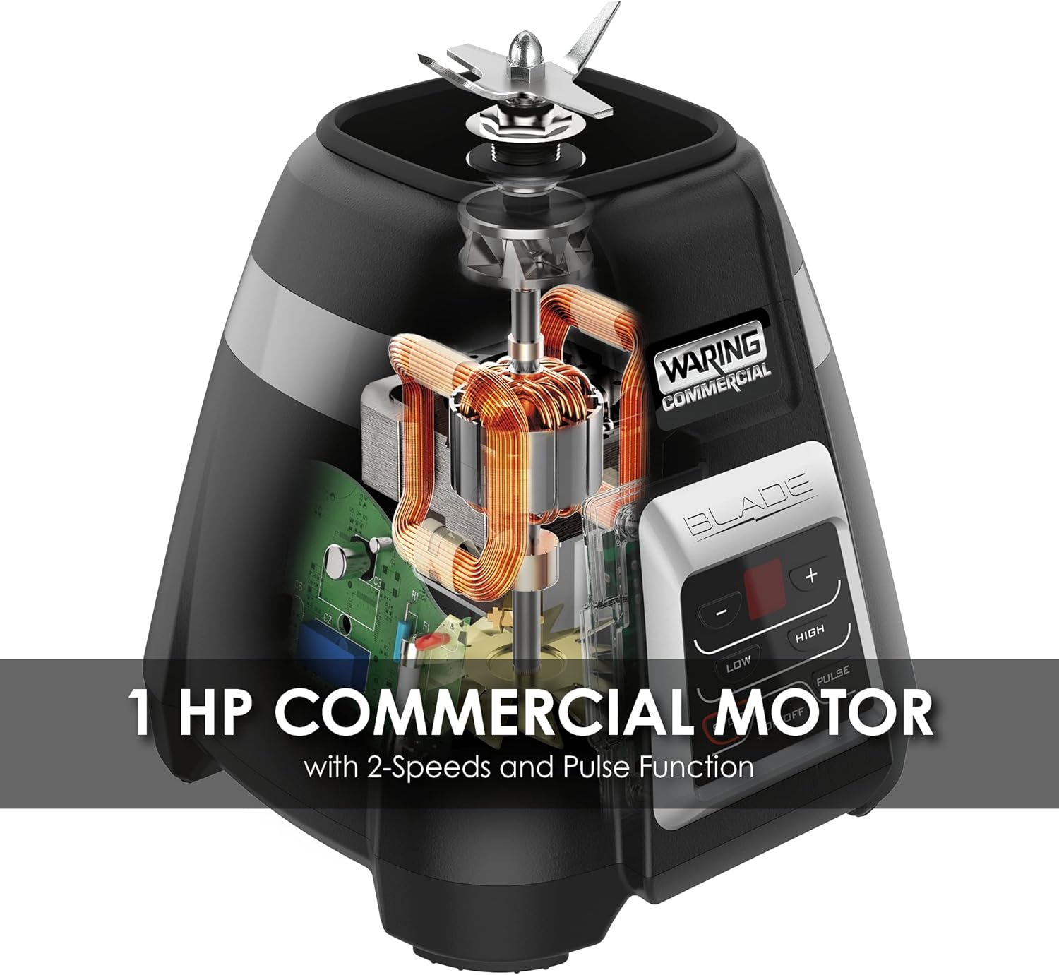 Waring Licuadora comercial BB340 Blade 1 HP, teclado de 2 velocidades con pulso y temporizador de cuenta regresiva de 99 segundos, contenedor de