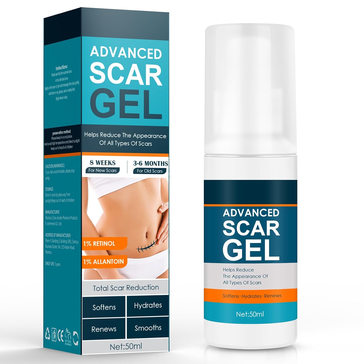 Gel de cicatrices, crema para cicatrices, gel avanzado para cicatrices quirúrgicas, cara, cuerpo, pierna, quemaduras, aceno, cesárea, estrías,