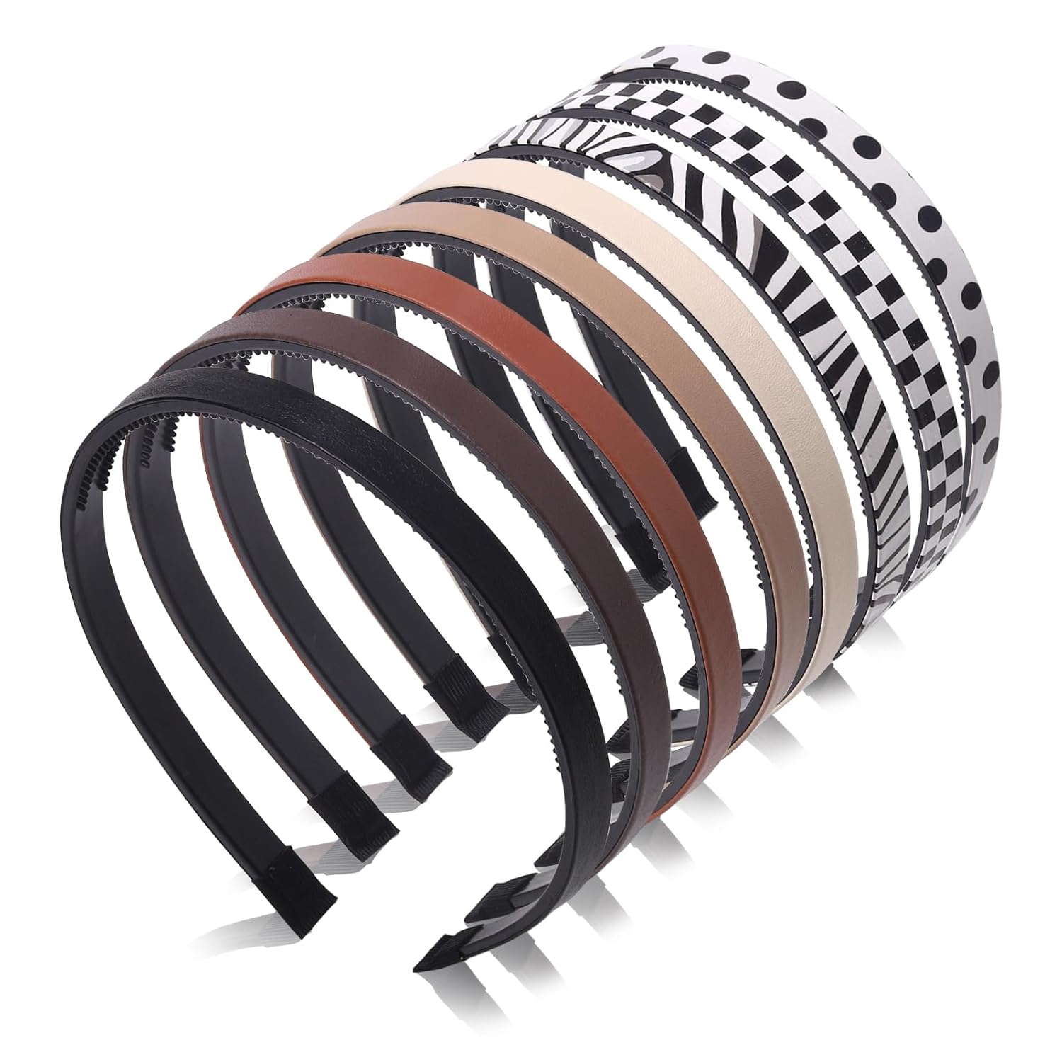 Santoddle Diademas de cuero para mujer, 8 diademas delgadas de piel sintética para niñas, aro fino neutro, bandas antideslizantes de 0.4 pulgadas