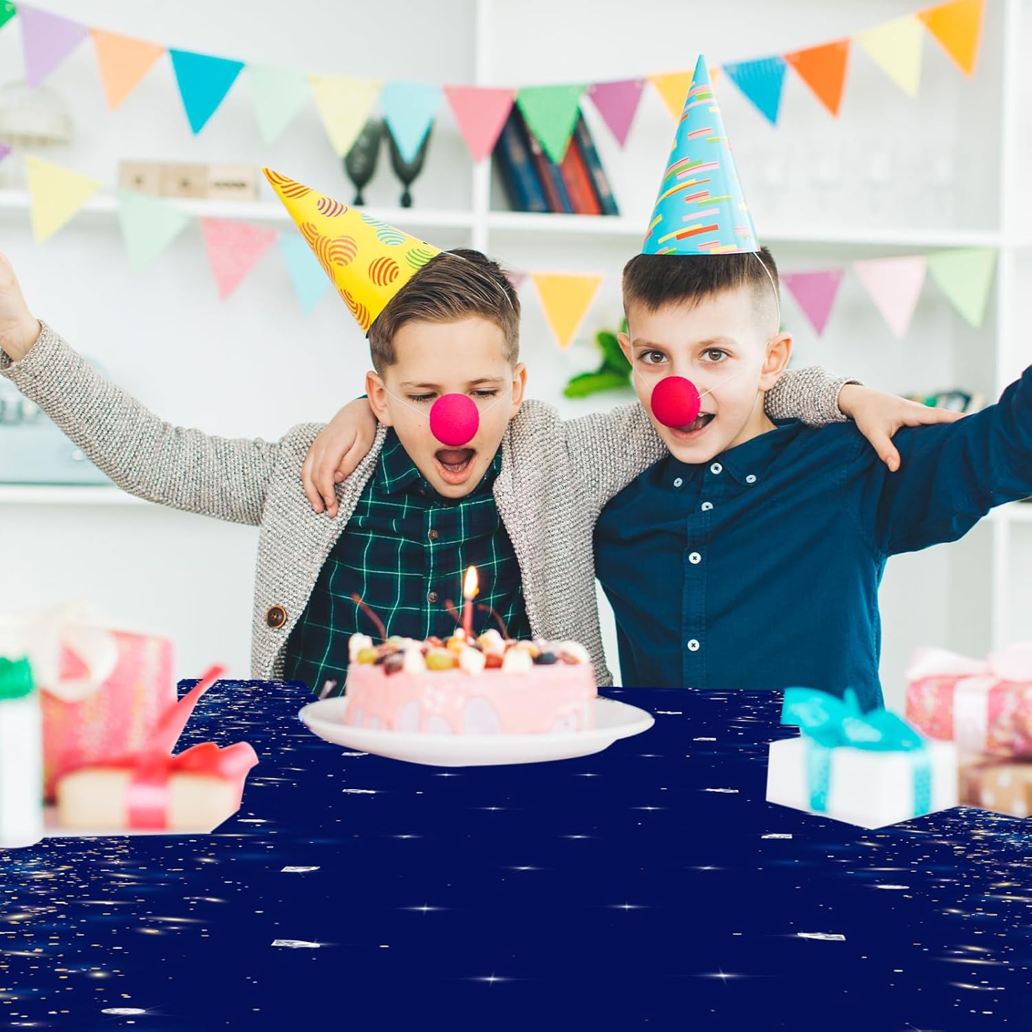 Decoraciones de cumpleaños número 16 para hombre, 3 piezas, color azul marino, fundas rectangulares de plástico impermeables de plástico dorado y