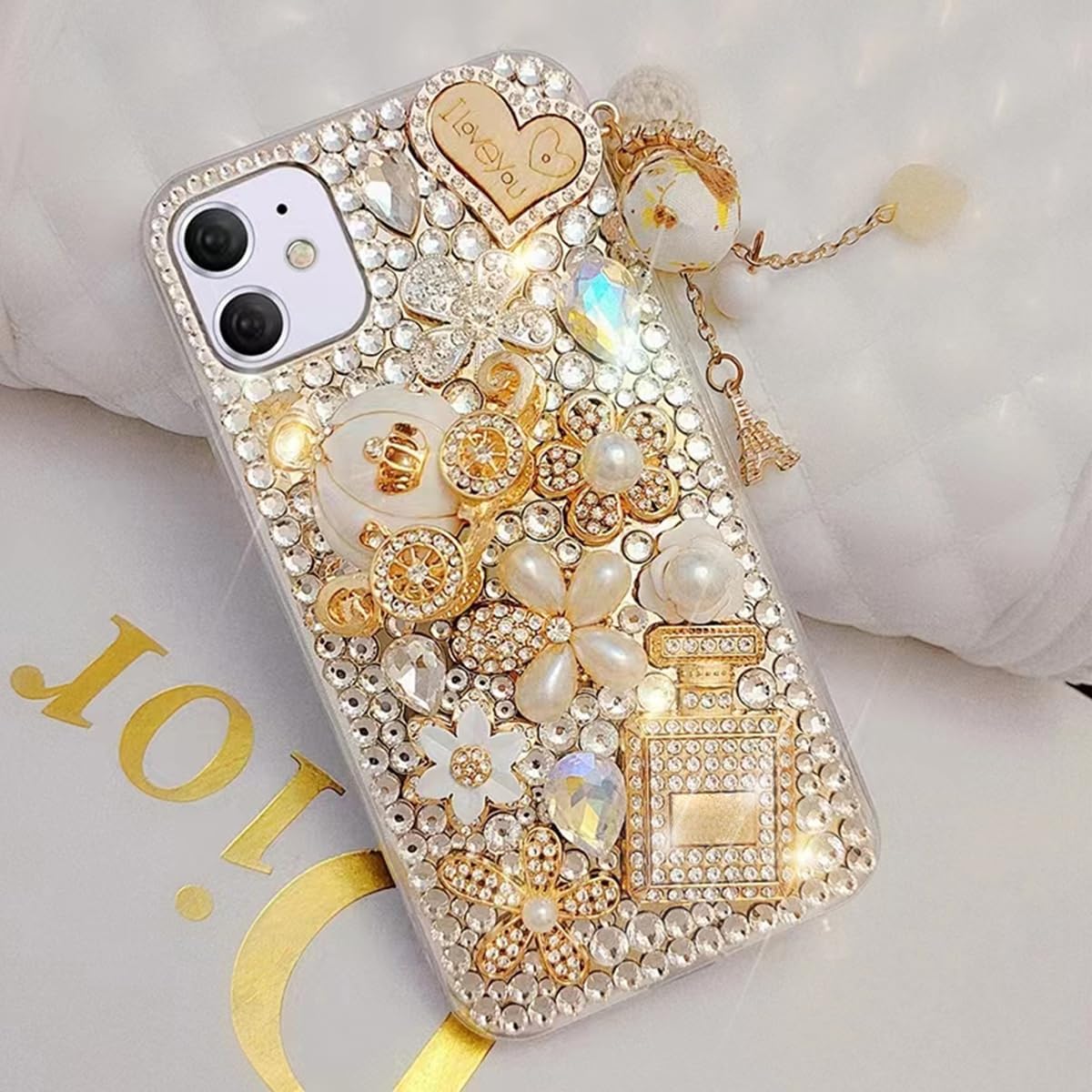 Cavdycidy Funda para iPhone 11 con brillantes, para mujeres y niñas, 3D, con diamantes de imitación, diseño de calabaza, colgante de coche, con