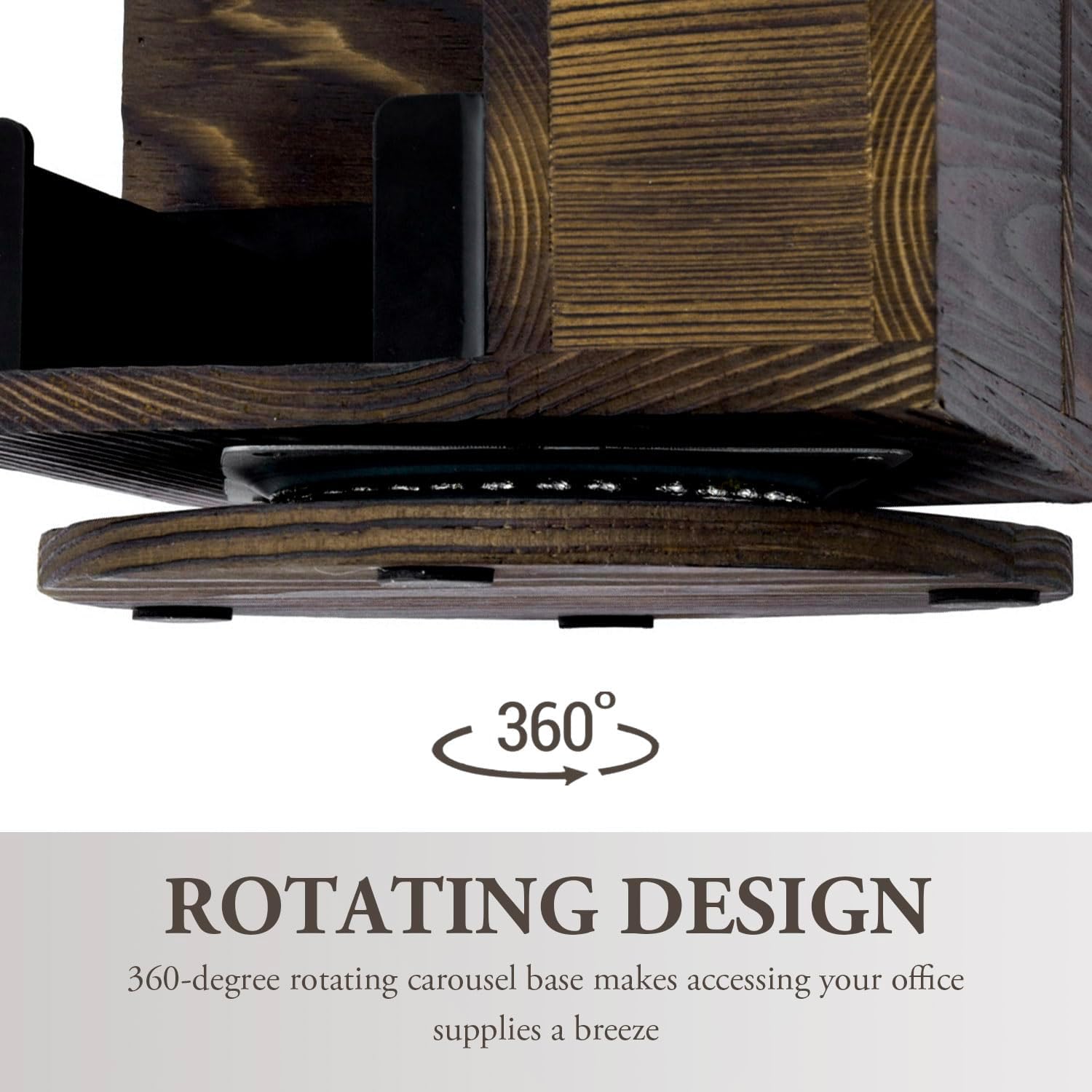 MyGift Organizador moderno de escritorio de oficina de 4 compartimentos en madera maciza quemada rústica con soporte adhesivo acrílico negro y base