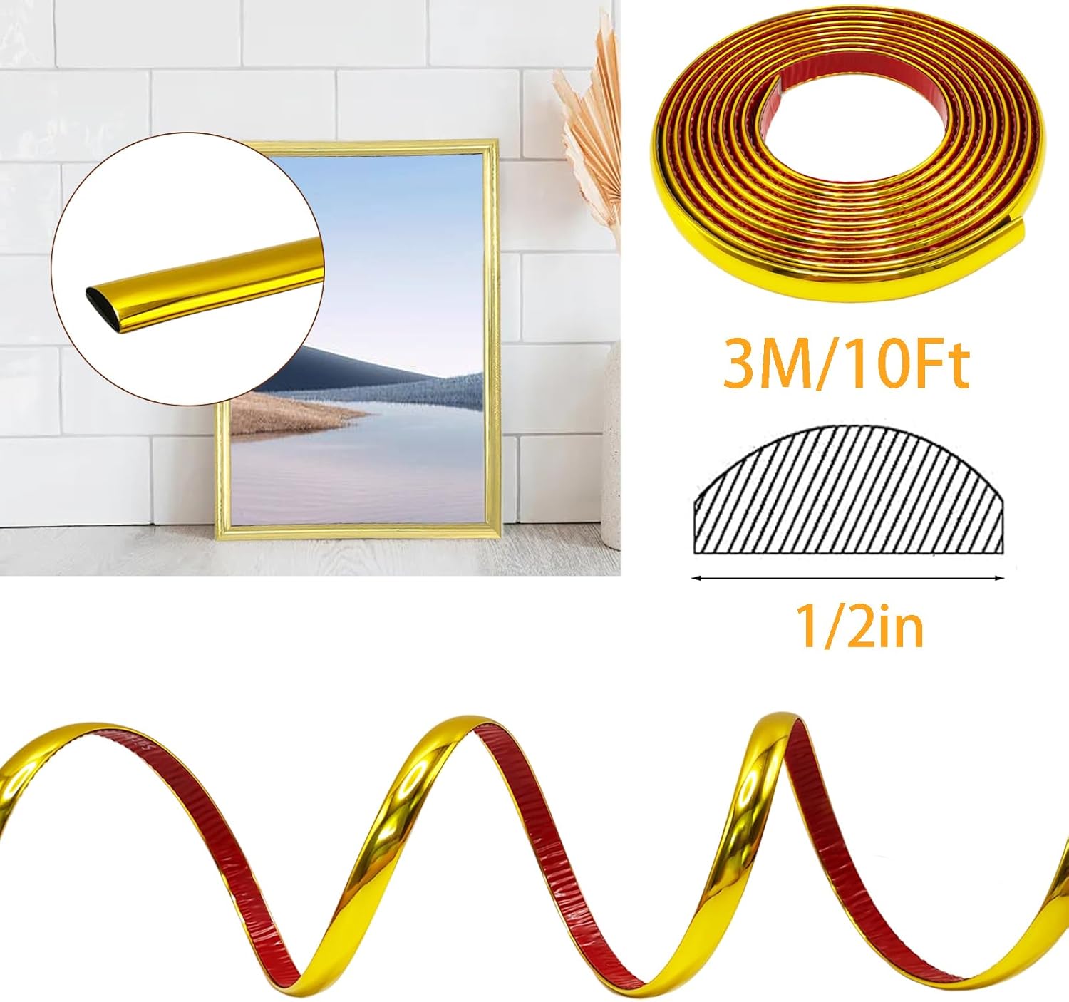 Moldura dorada para despegar y pegar, 10 pies de alta calidad, para pared, techo, techo, azulejos, borde, moldura flexible y autoadhesiva