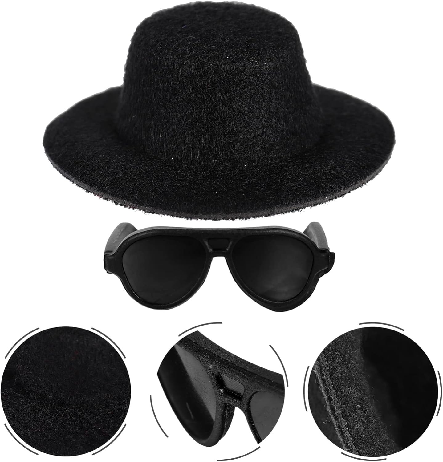 TOYANDONA Juego de gafas de muñeca, 20 sombreros de muñeca en miniatura, 20 unidades, lentes de sol negros, accesorios de disfraz para manualidades,
