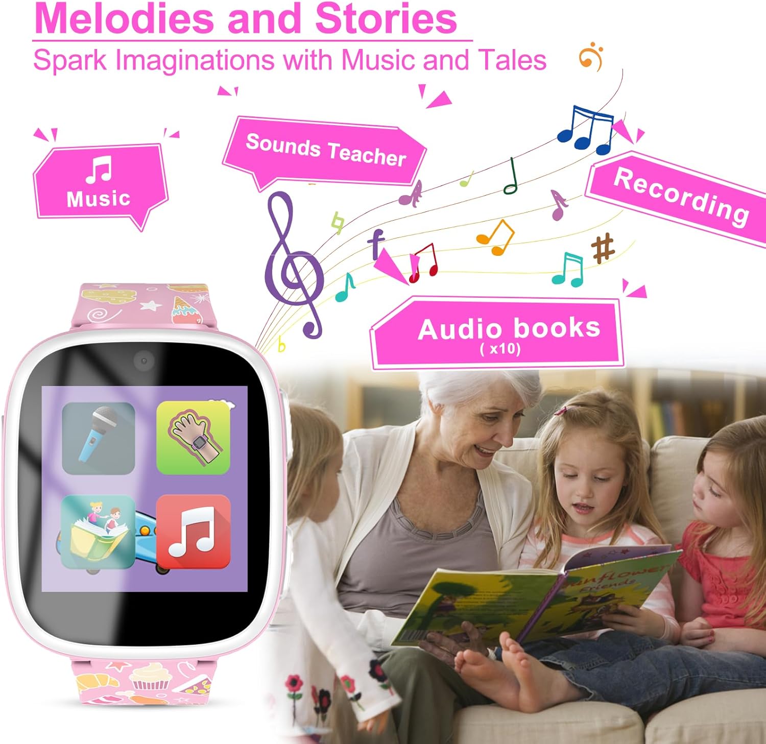 Reloj inteligente para niños, relojes para niños con 15 juegos, 2 cámaras, video, rastreador de hábitos, contador de pasos, 10 historias,