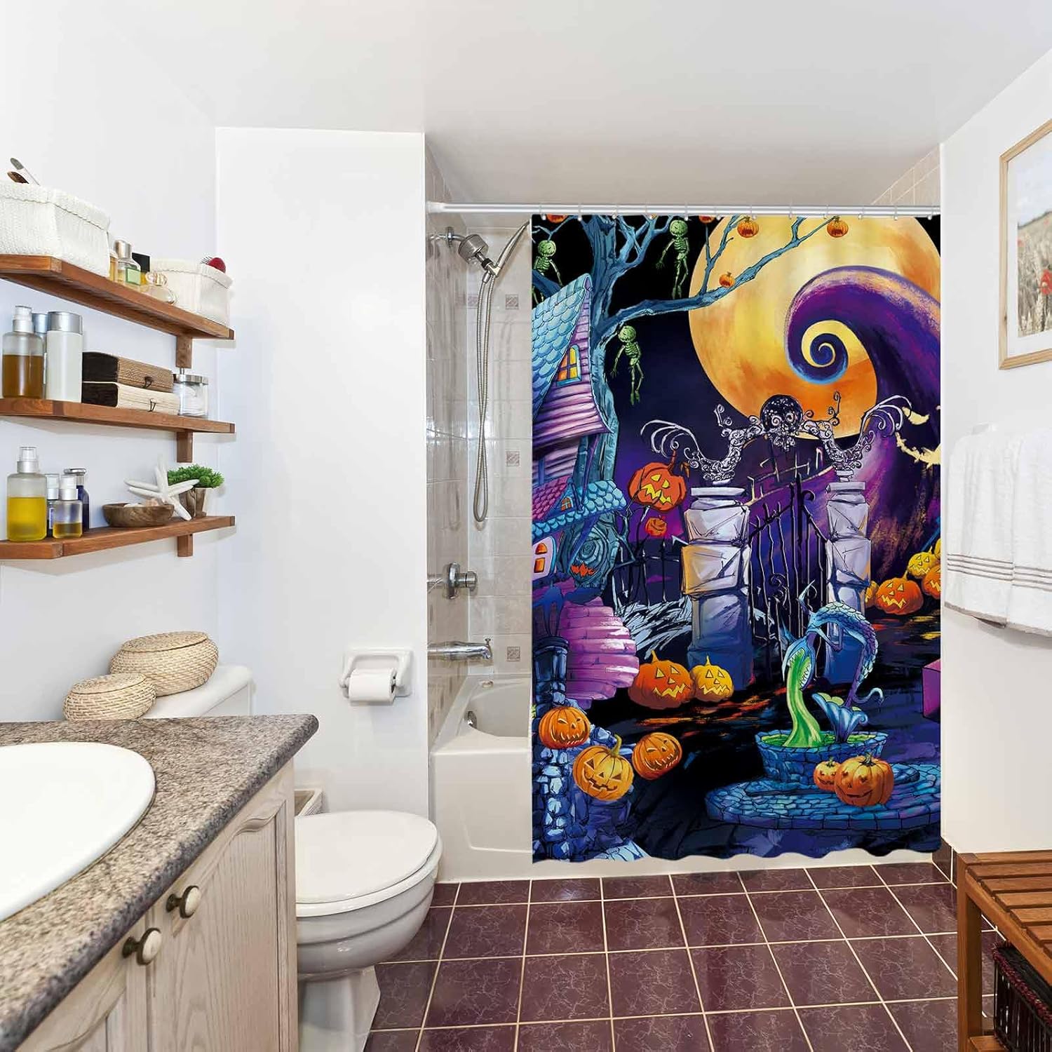 Allenjoy Cortina de ducha de Halloween antes de Navidad, 72 x 72 pulgadas, para decoración de baño, lavable a máquina (ganchos no incluidos)