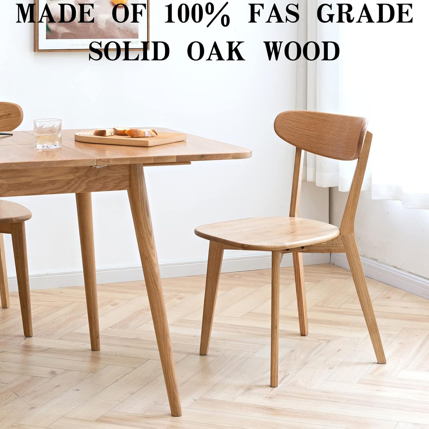 Grewood Sillas de comedor 100% de madera de roble macizo, sillas de comedor modernas de mediados de siglo con respaldo ancho redondeado, sillas para