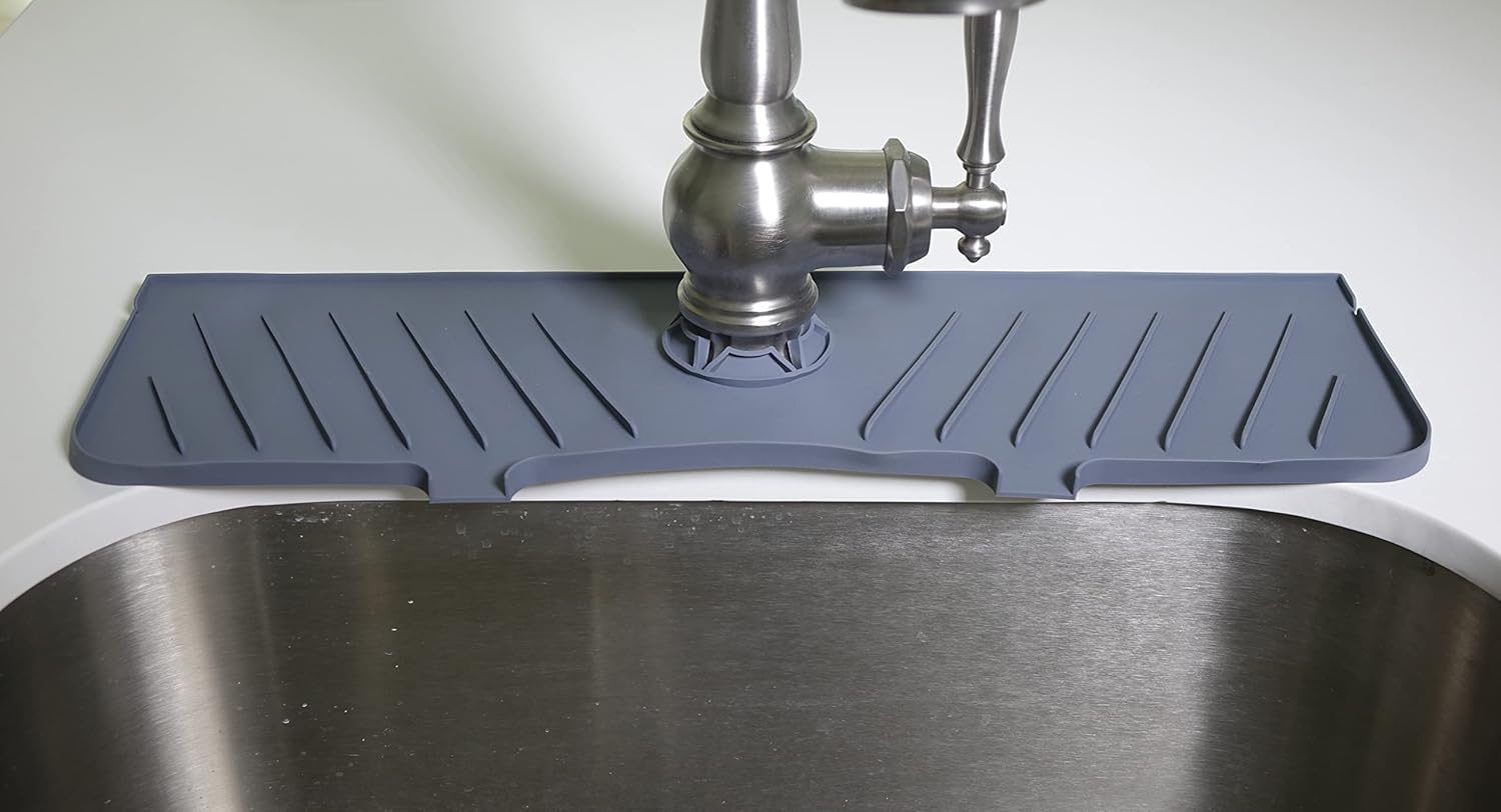 Alfombrilla premium de 34 x 22 pulgadas para debajo del fregadero con protector contra salpicaduras de grifo alfombrilla de silicona impermeable