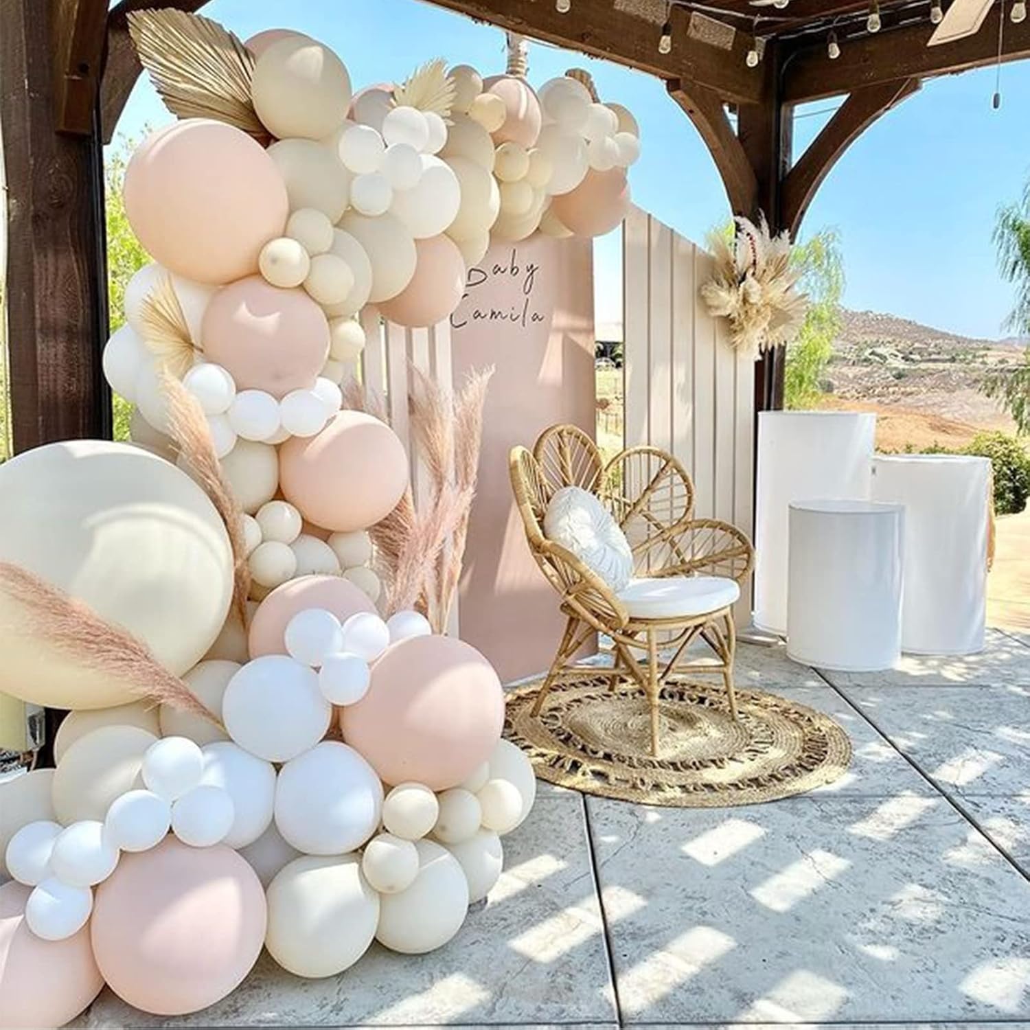 Kit de arco de guirnalda de globos color blanco arena, globos blancos de doble relleno para bodas, baby shower, novia, compromiso, aniversario,
