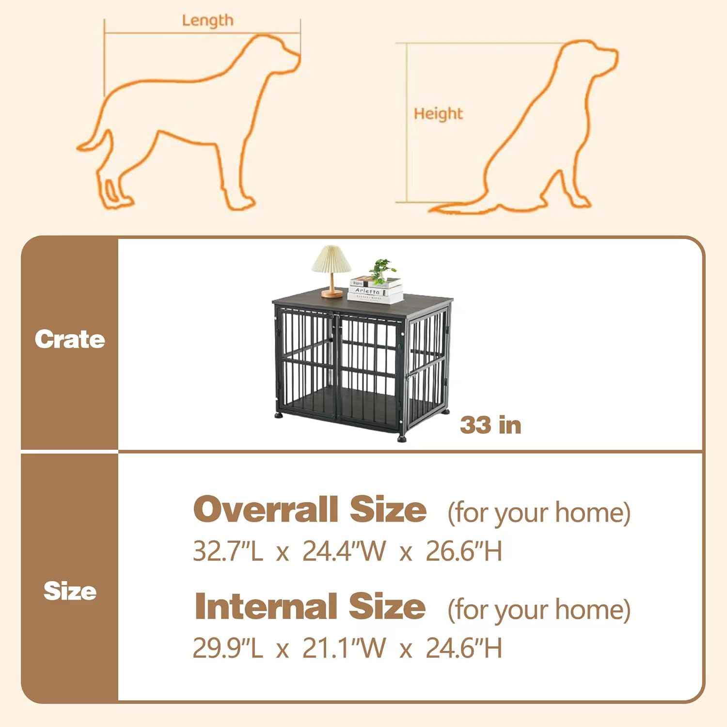 Mueble resistente de 32 pulgadas para perros medianos y grandes, mesa auxiliar de madera para perros, jaula decorativa para mascotas con 3 puertas