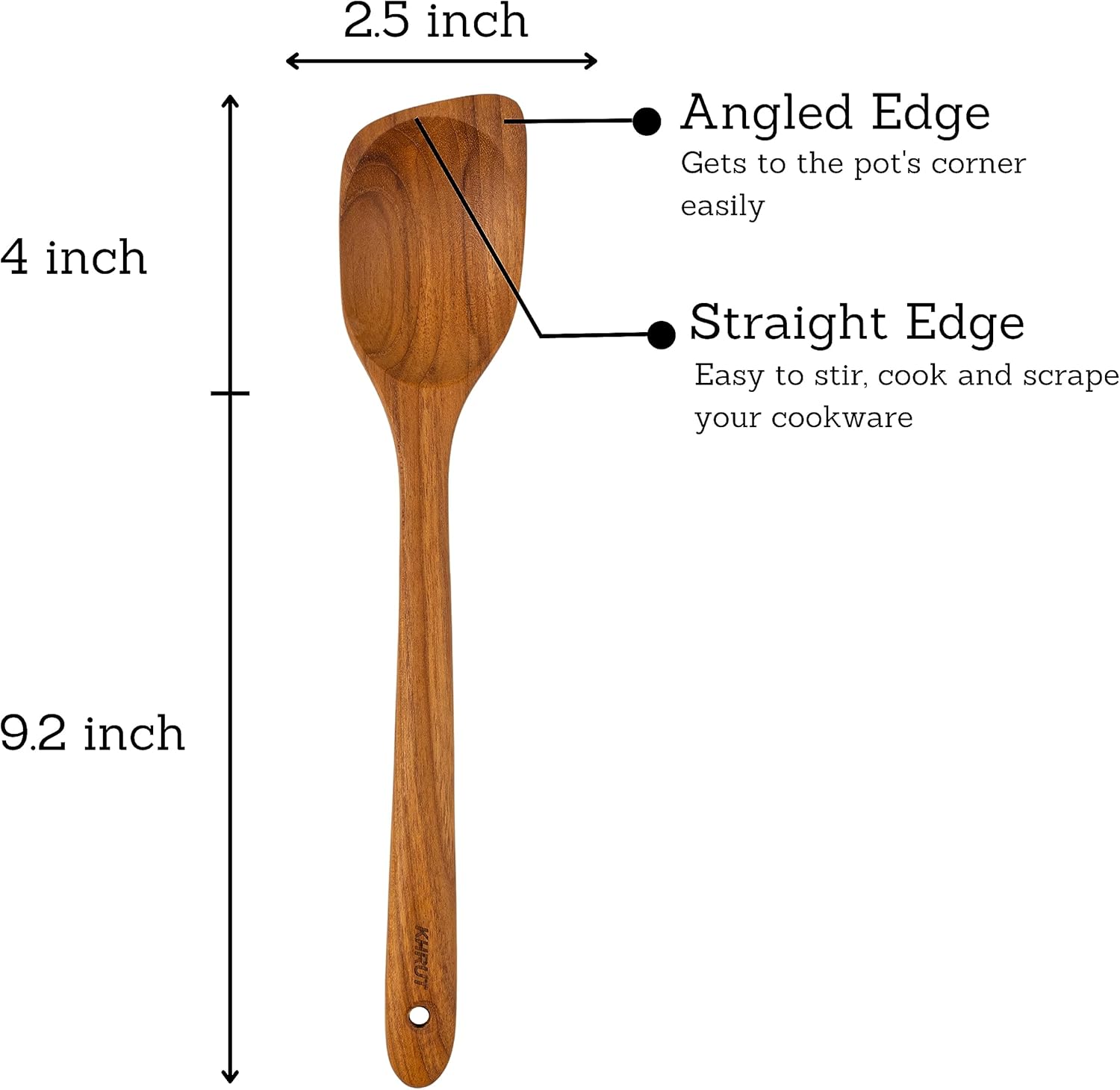 Cuchara de esquina de teca, 13.2 pulgadas de largo, utensilios de madera de teca, cuchara de esquina de madera, cuchara de esquina de mango largo