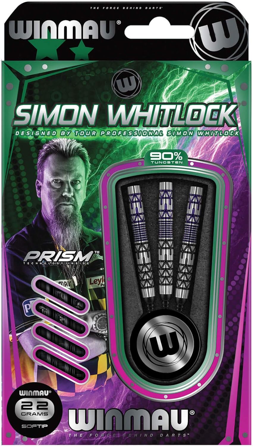 Winmau Simon Whitlock Dynamic Special Edition – Juego de dardos de tungsteno con vuelos y tallos (ejes)