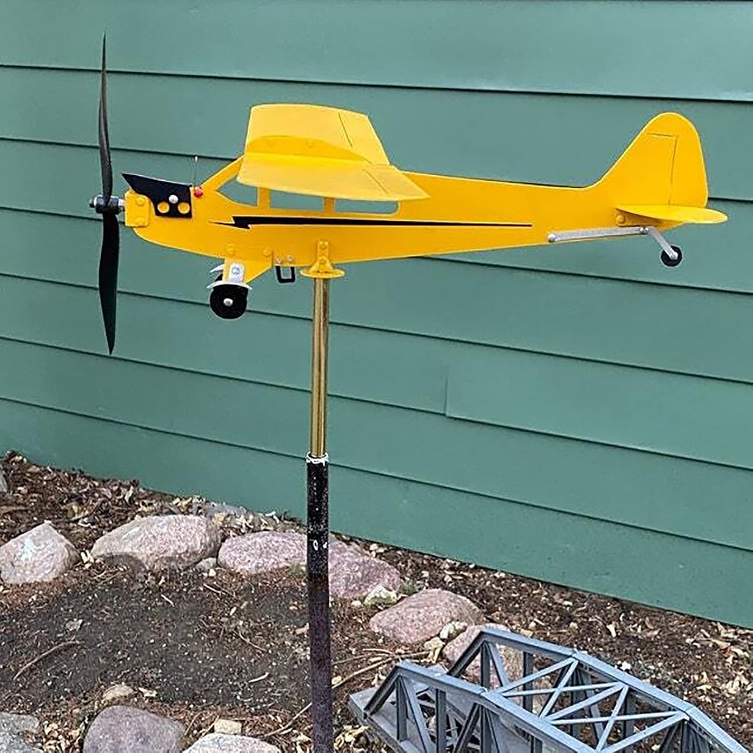 Piper J3 Cub – Veleta de viento de avión, molino de viento de metal, molino de viento de metal, molino de viento de jardín, veleta para jardín,