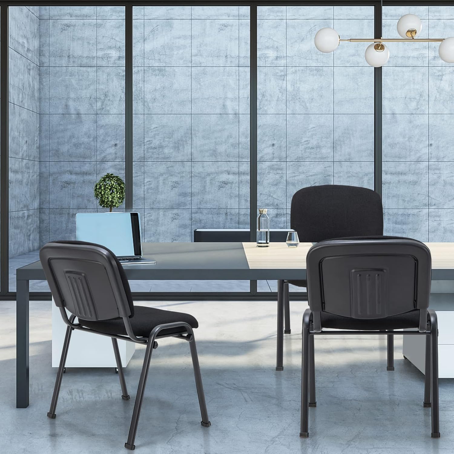 Giantex Juego de 5 sillas de conferencia, sillas apilables para invitados con marco de metal, cojín acolchado, silla de recepción apilable, sillas