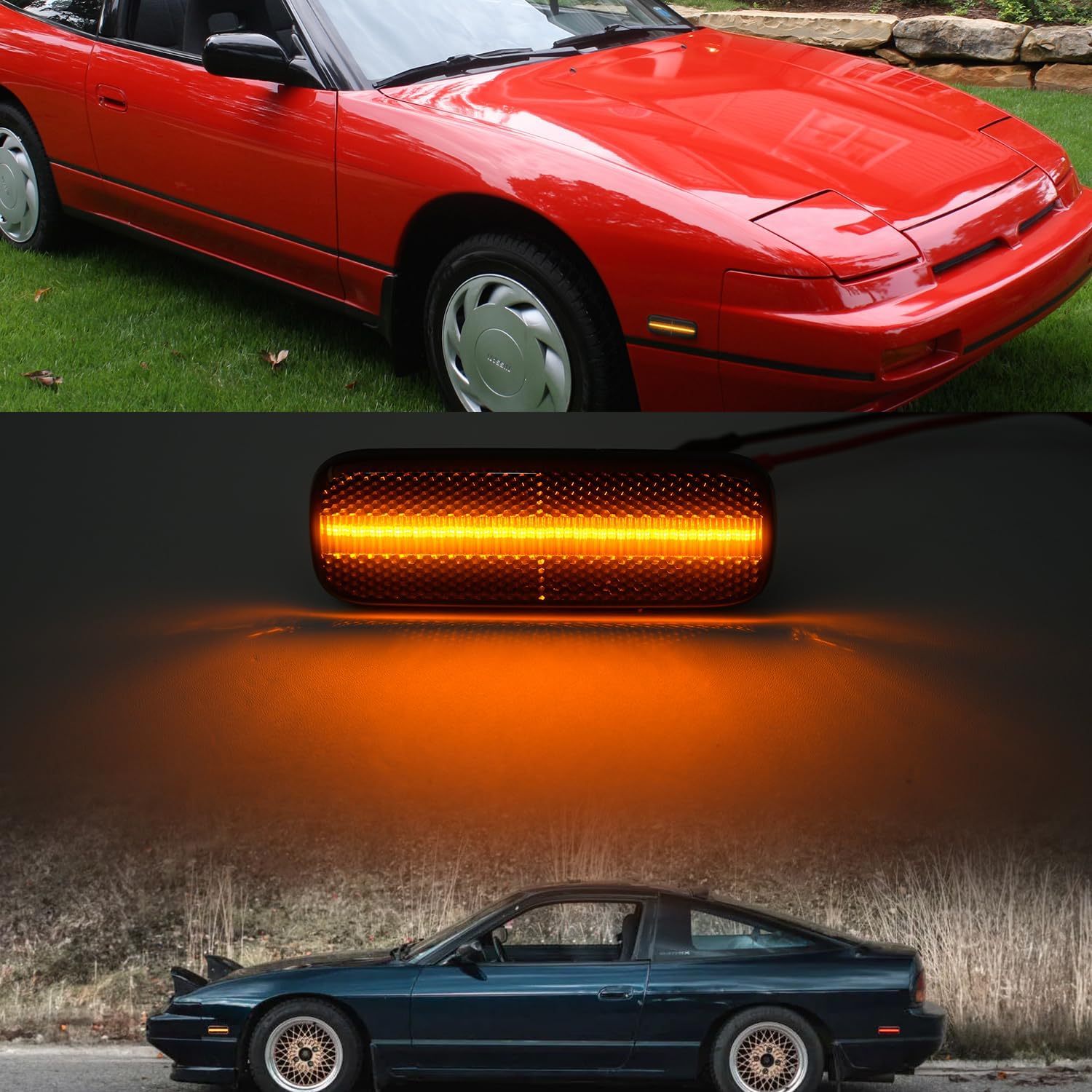 Luces LED de posición laterales de repuesto para Ni’ssan 240SX S13 1989-1994 ámbar delanteras y traseras rojas luces de señal laterales rojas lente
