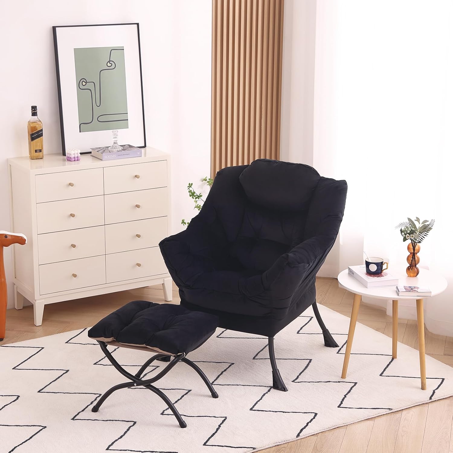 SESHINELL Silla perezosa con otomana, moderna silla de acento contemporánea, sofá de ocio con reposabrazos, silla de lectura y reposapiés plegable