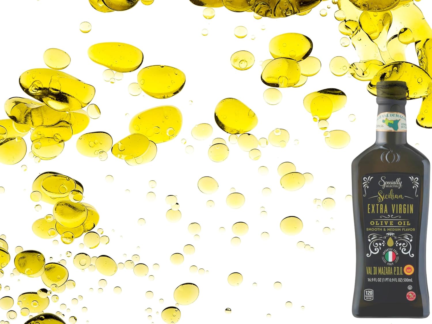 Aceite de oliva virgen extra siciliano, 16.9  Aceites de cocina especialmente seleccionados con bolsa ecológica  Sabor medio suave con aceitunas sin