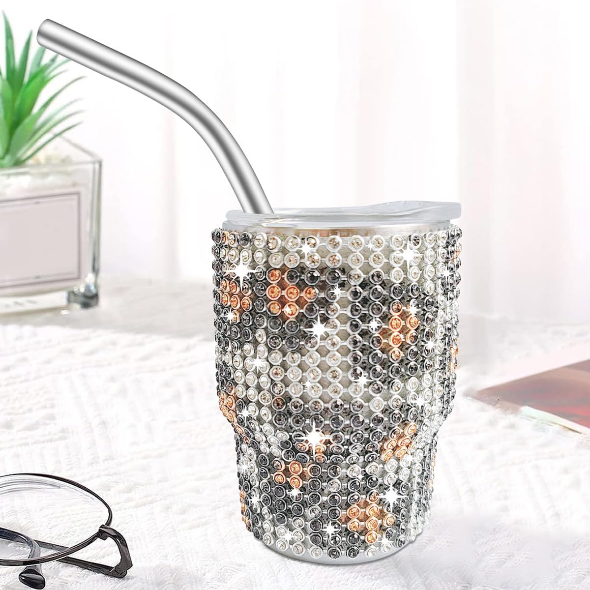 INSTOME Bling Mini vaso de chupito, vaso de chupito de 3 onzas, vaso de chupito de diamante con pajilla, vaso de chupito pequeño con purpurina para