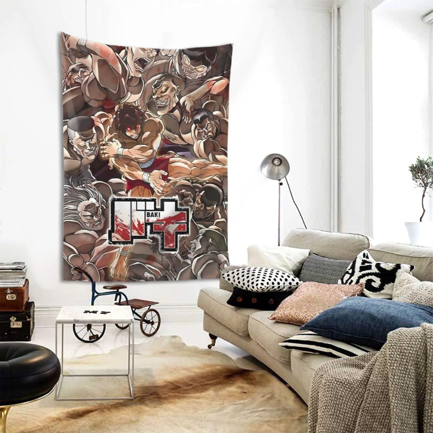 Flokoo Tapiz de collage de anime Baki The Grappler, decoración artística para colgar para sala de estar, dormitorio, cocina, dormitorio, hogar, 40 x