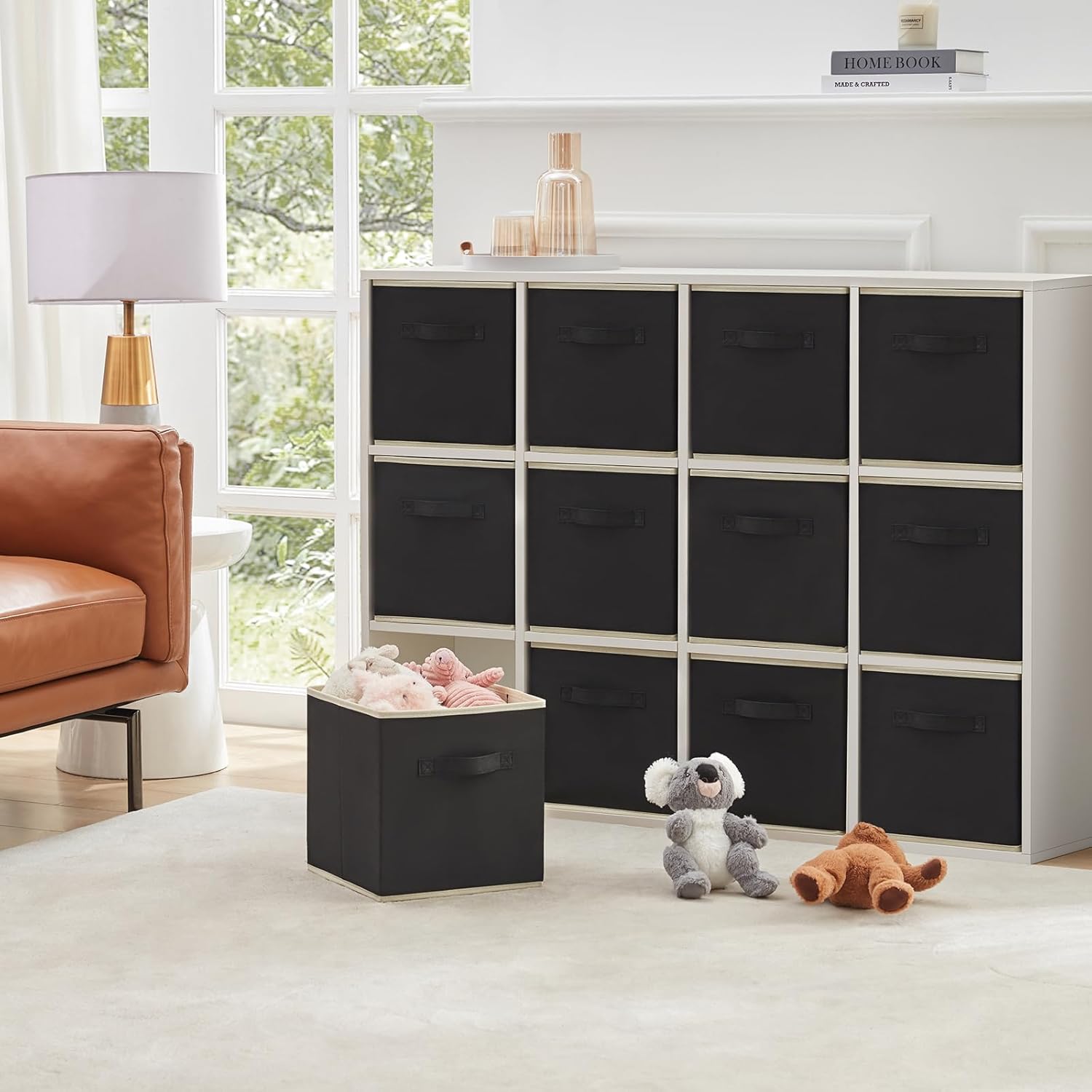 Lifewit Paquete de 12 cubos de almacenamiento, cubos de almacenamiento de 11 pulgadas, canastas de almacenamiento plegables de tela decorativa para