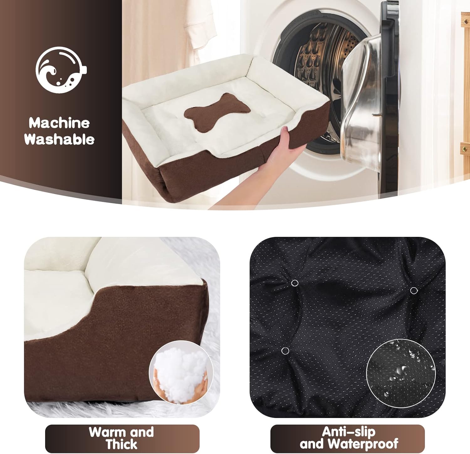 SENNAUX Camas rectangulares para perros pequeños, cama lavable para mascotas, colchón cómodo para mascotas con parte inferior antideslizante para