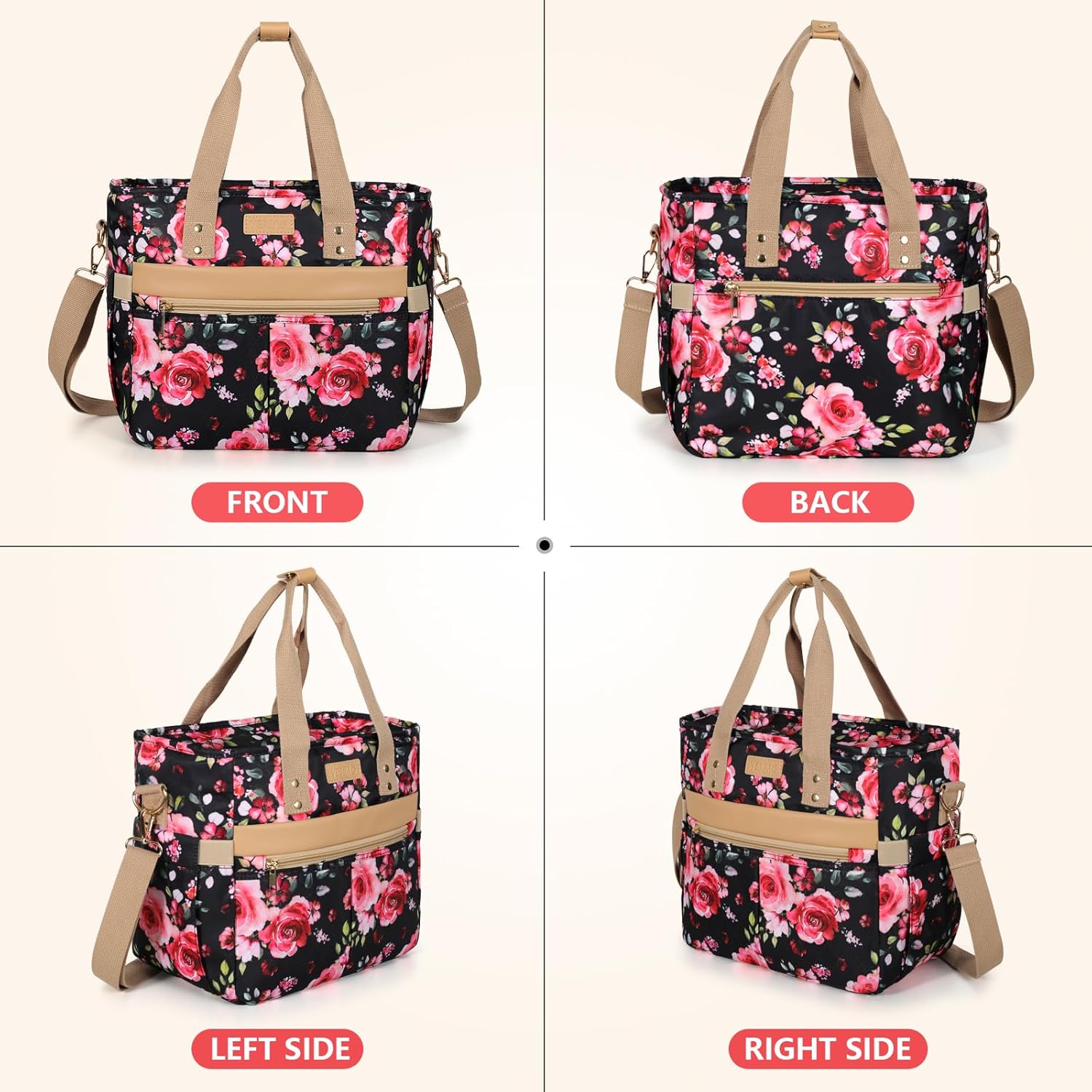 Bolsa de almuerzo para mujer, pequeña lonchera aislada, bolsa de mano de apertura amplia con correa de hombro extraíble para picnic, trabajo,
