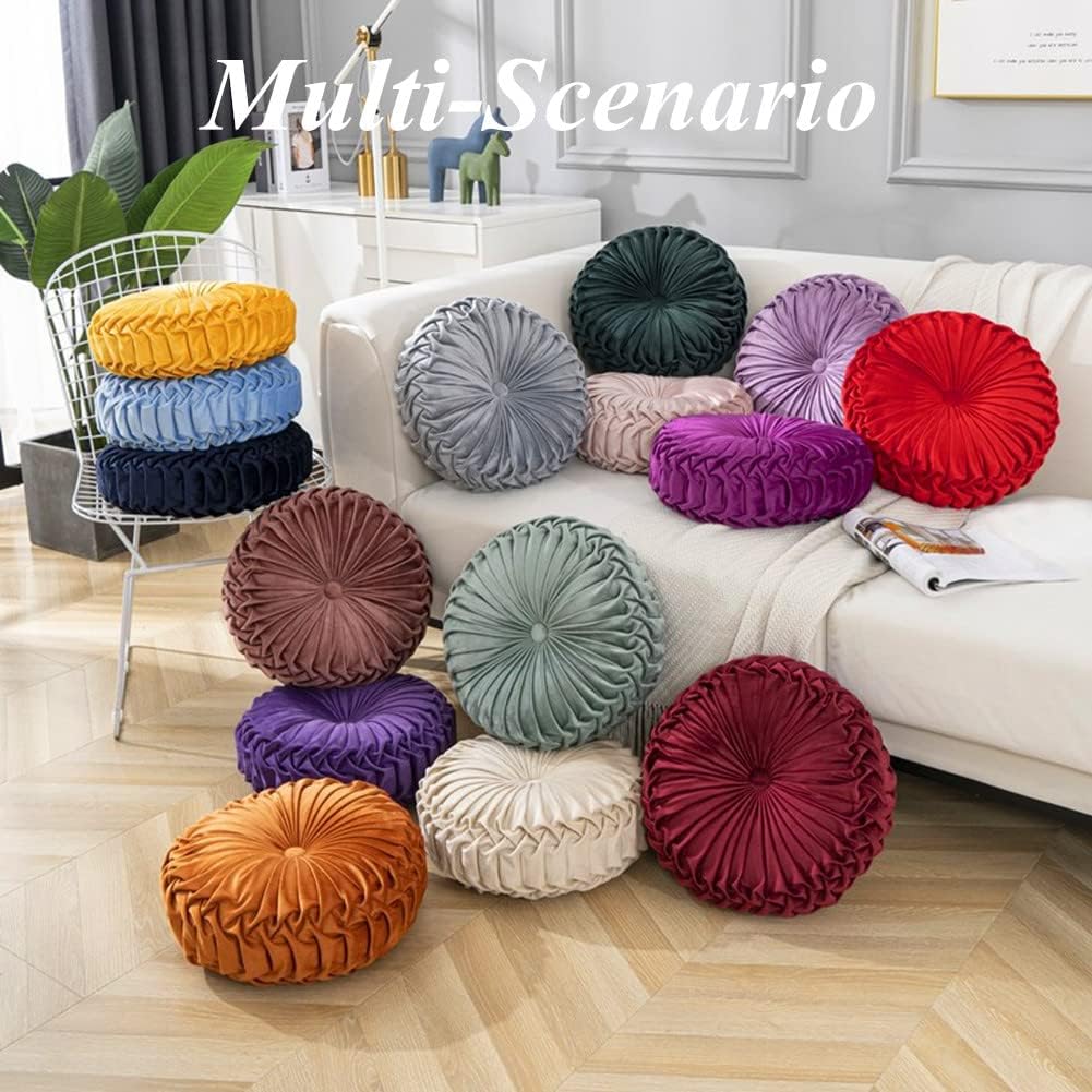 ChenLee Cojín redondo de terciopelo suave plisado para asiento de calabaza, 14 x 14 pulgadas, almohada redonda decorativa para el suelo, cama, sofá,