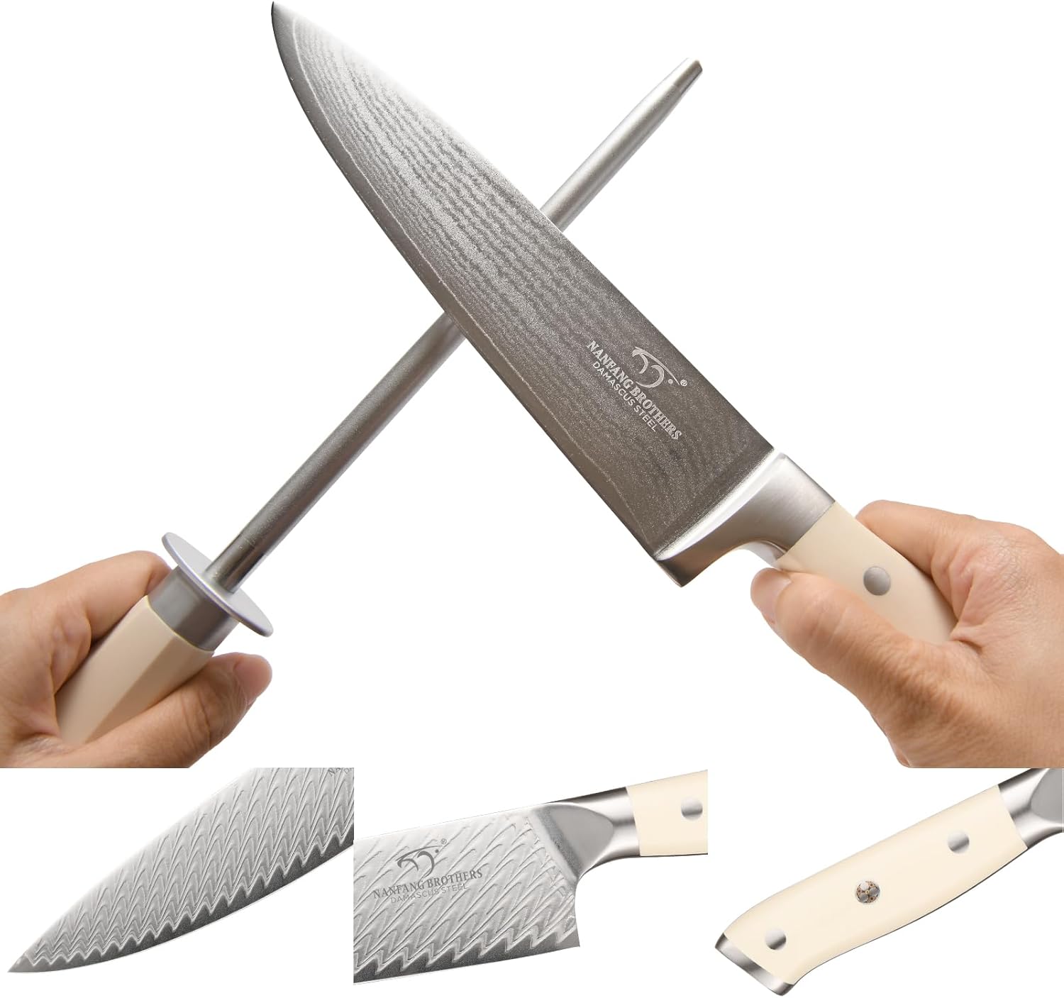 NANFANG BROTHERS Damascus – Juego de cuchillos de cocina de 14 piezas, mango ergonómico ABS para VG10 acero profesional cuchillos de chef con bloque