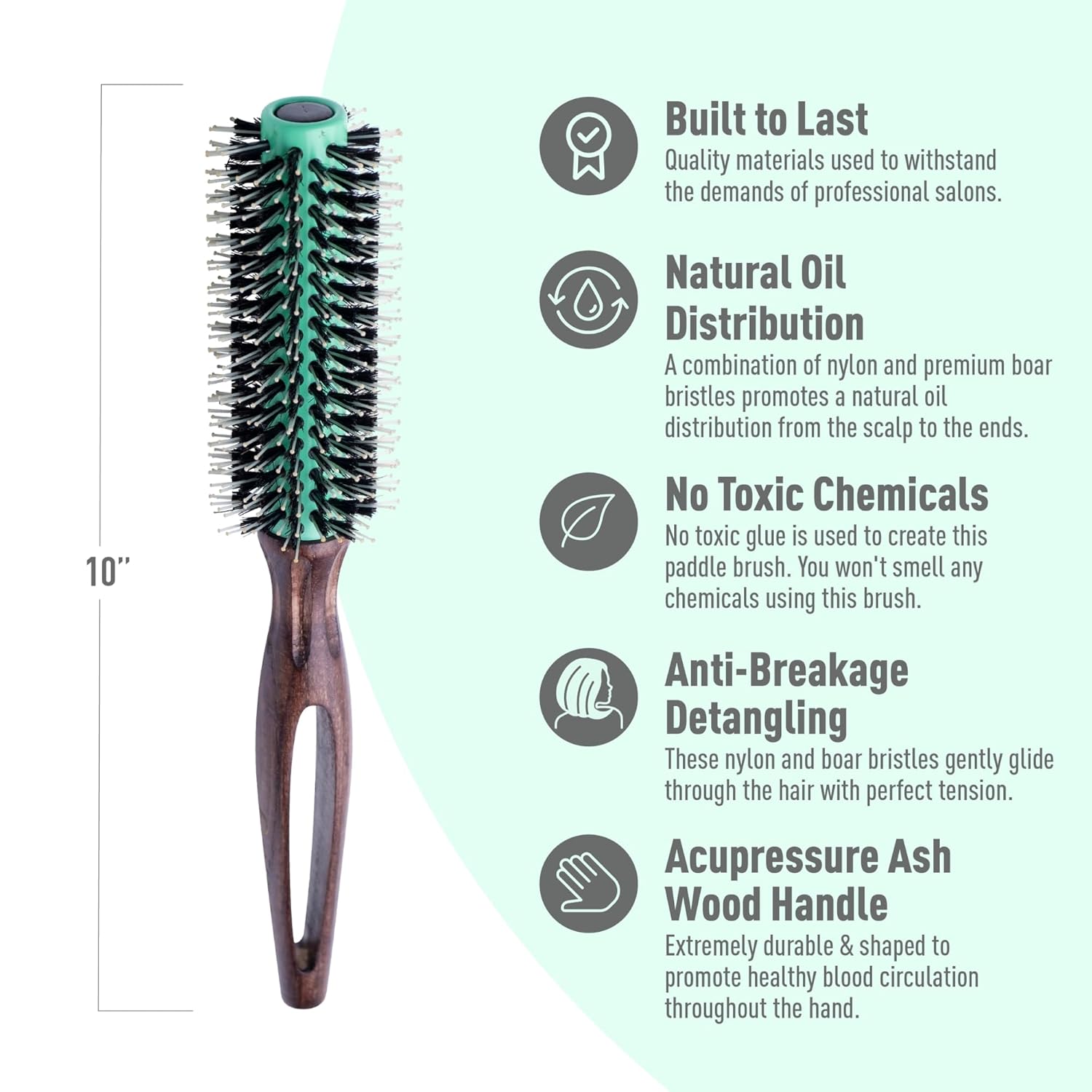MINT Cepillo redondo ecológico de cerdas de jabalí para secado con soplado  Cepillo duradero para todo tipo de cabello  Cepillo redondo de cerámica