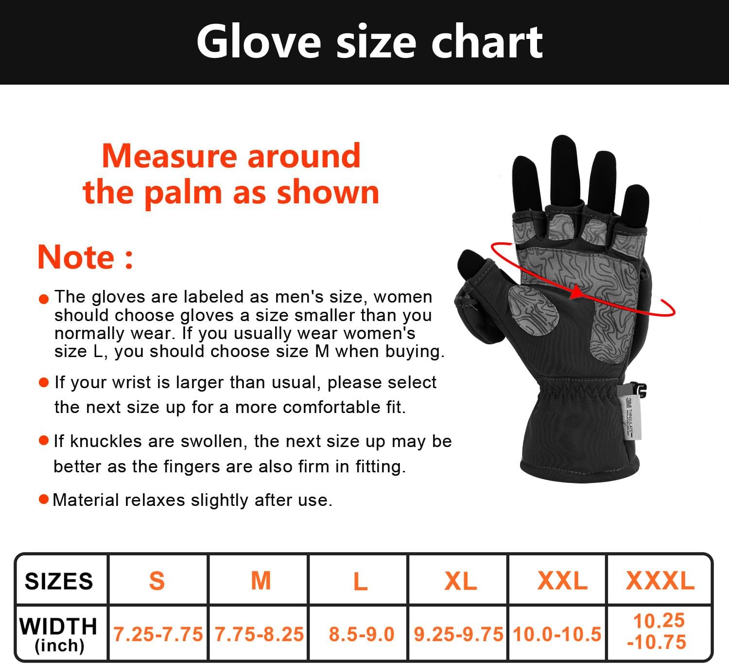 Palmyth Guantes de pesca en hielo, guantes convertibles, sin dedos, con Thinsulate 3M, cálidos para clima frío e invierno, hombres y mujeres,