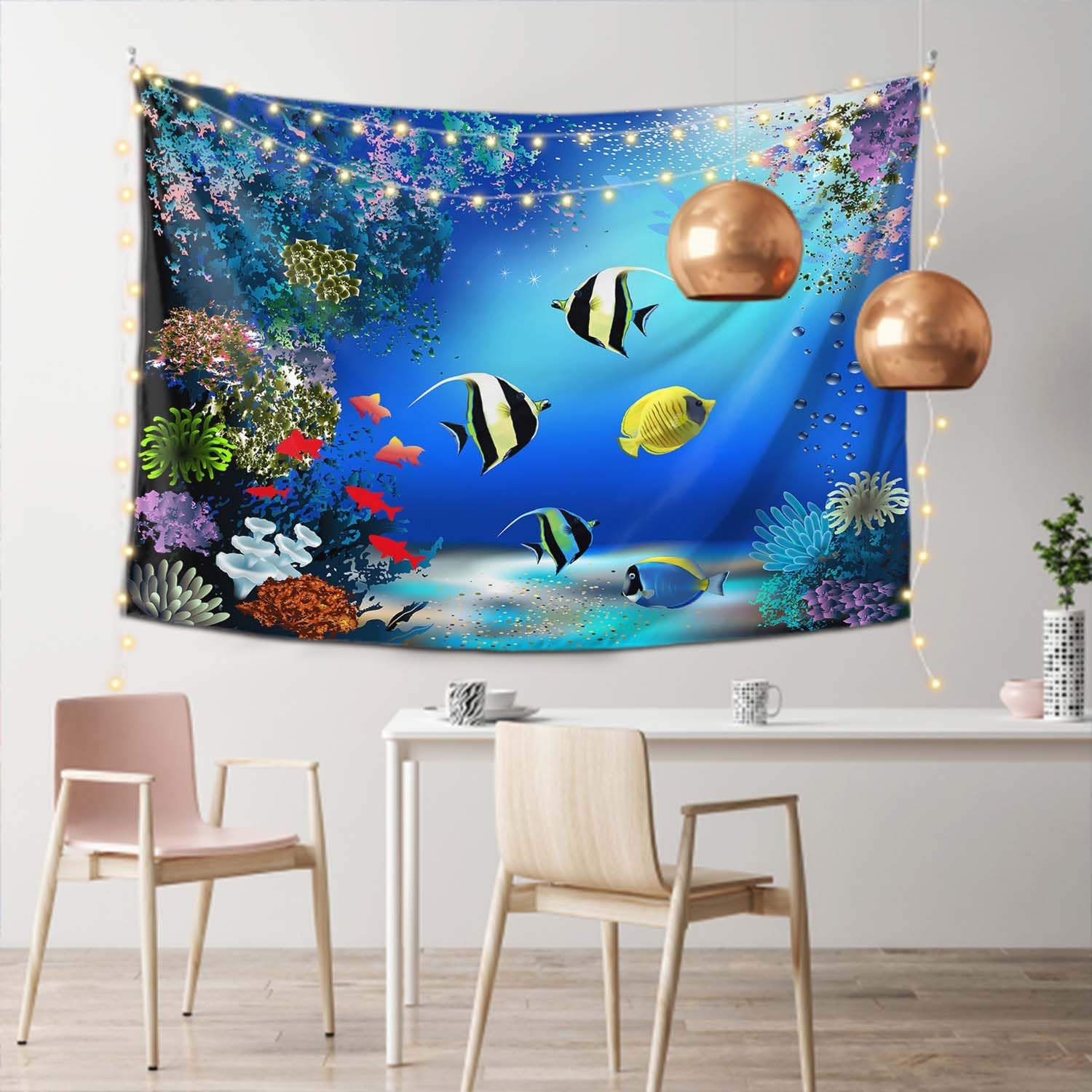 Pznen Maravillosos tapices del mundo submarino, tamaño grande, 80 x 60 pulgadas, peces coloridos, algas, plantas marinas, tapiz para dormitorio,