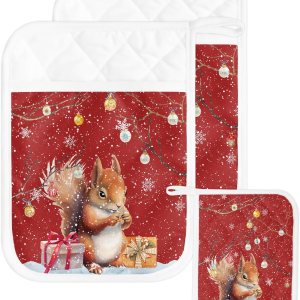 Country Squirrel – Juego de 2 soportes para ollas para cocina, antideslizante y aislante de calor, juego de agarraderas de tela de toalla con Country Squirrel – Juego de 2 soportes para ollas para cocina, antideslizante y aislante de calor, juego de agarraderas de tela de toalla con