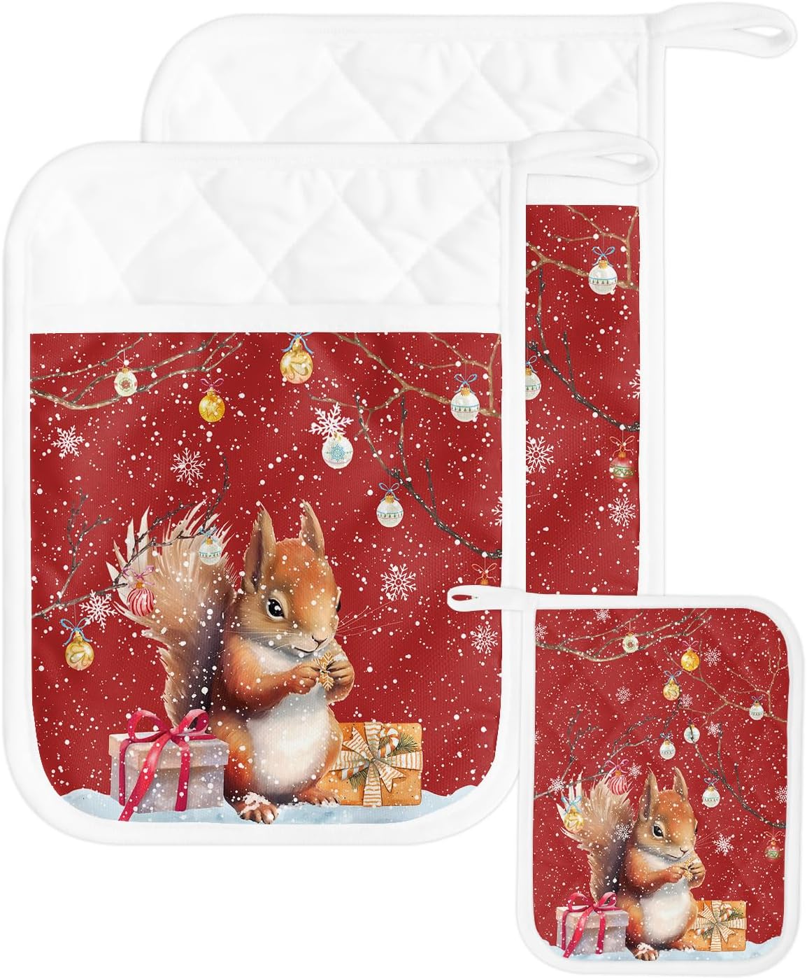 Country Squirrel – Juego de 2 soportes para ollas para cocina, antideslizante y aislante de calor, juego de agarraderas de tela de toalla con