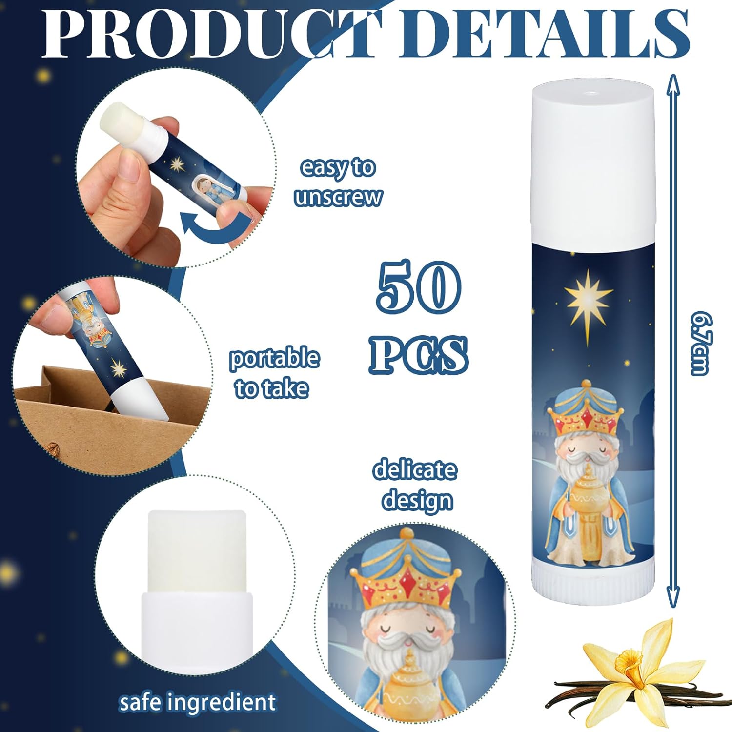 50 unidades de bálsamos labiales de Navidad, regalos de Navidad a granel, regalos de fiesta religiosa cristiana, regalos de fiesta de Navidad,