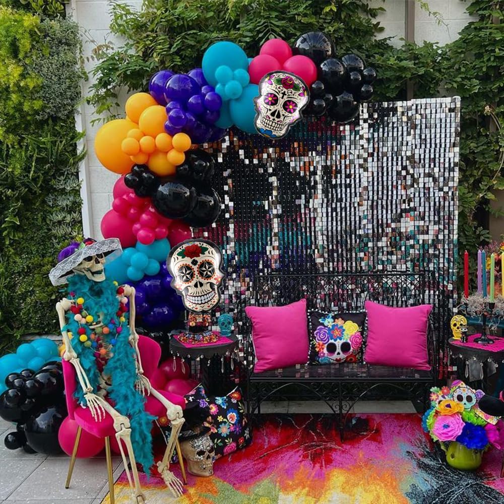 Kit de guirnalda de arco de globos del Día de los Muertos, decoración de fiesta del Día de los Muertos, 147 globos coloridos con globos de aluminio