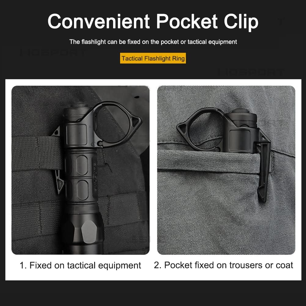 Soporte de anillo de linterna táctica de 1 pulgada con clip de bolsillo para Airsoft Paintball Caza Gear Accesorios (negro)