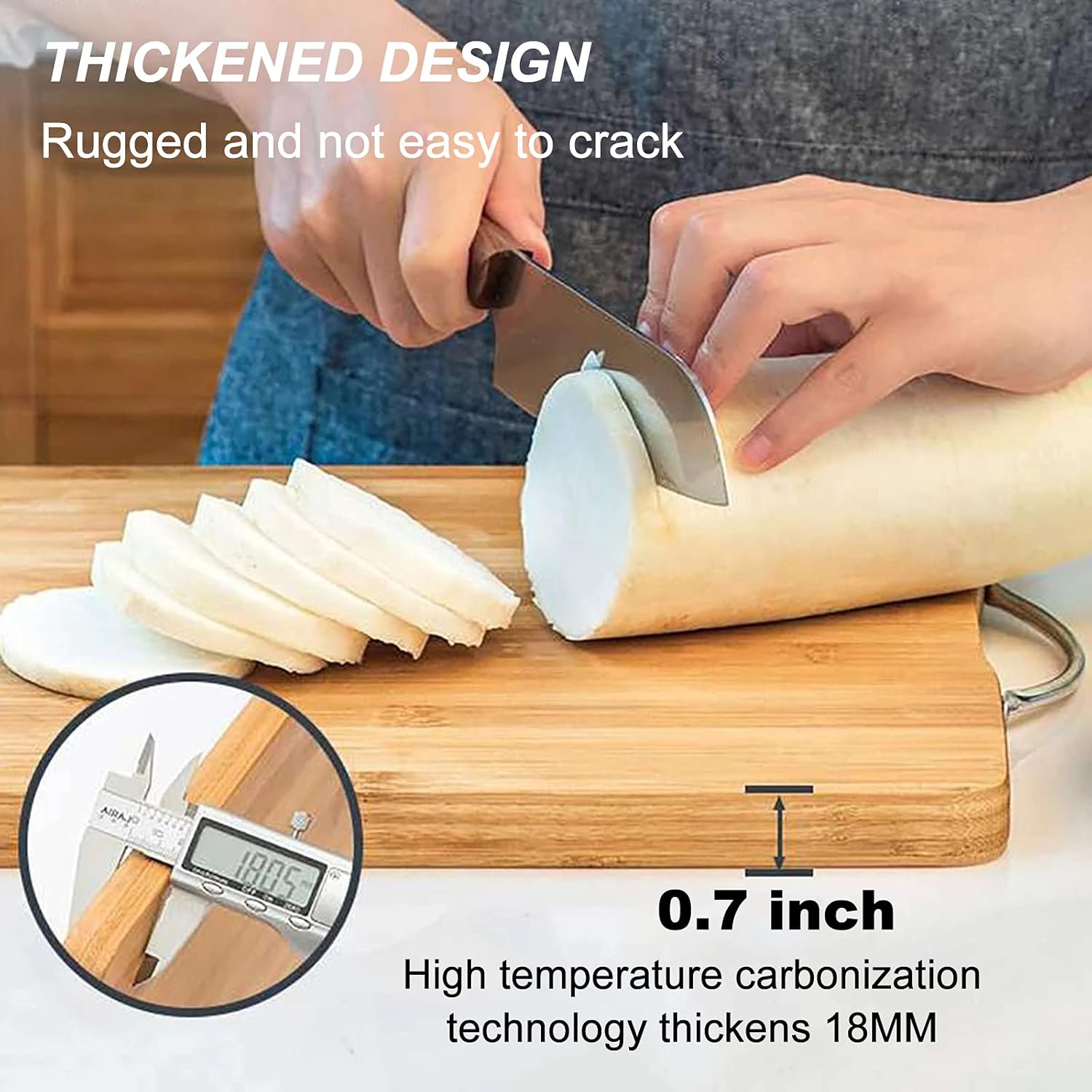 Tabla de cortar de bambú de alta calidad, tablas de cortar de madera multiusos rectangulares gruesas y duras para chef, cocina y uso profesional