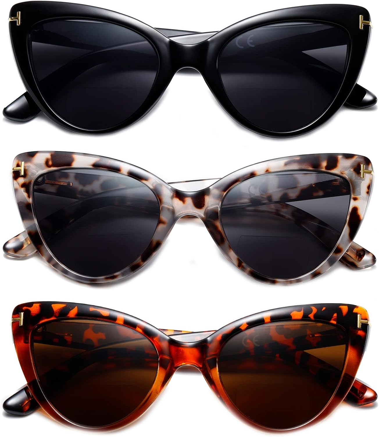 prtcslwd Paquete de 3 lentes de lectura bifocales de ojo de gato para mujer, de gran tamaño, bloqueo de luz azul, lectores de computadora