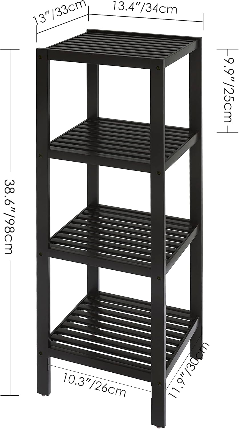 SMIBUY Estante de almacenamiento para baño, organizador de bambú de 4 niveles, estantería multifuncional para sala de estar, dormitorio, cocina
