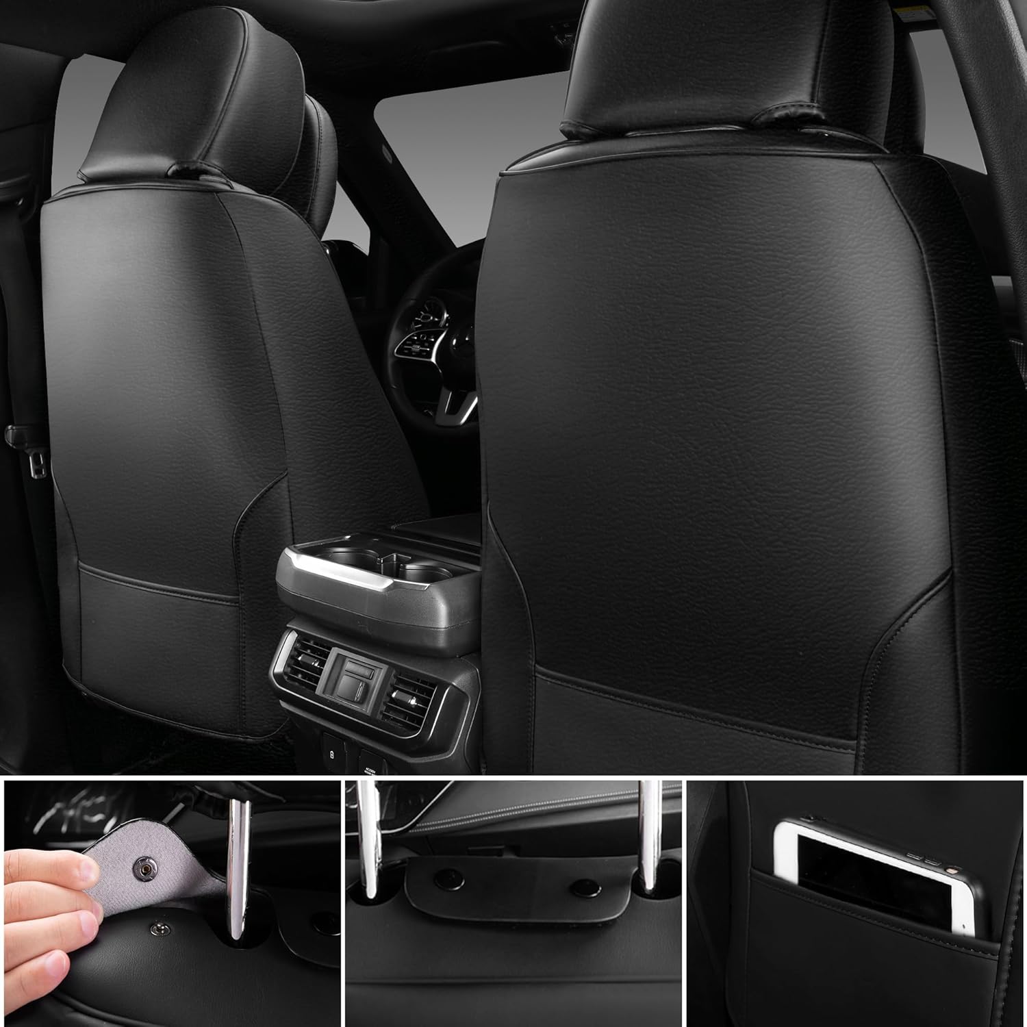 CAR PASS Fundas de asiento de automóvil de piel de napa para 5 asientos, soporte lumbar de lujo, impermeables, transpirables, duraderas, todas las