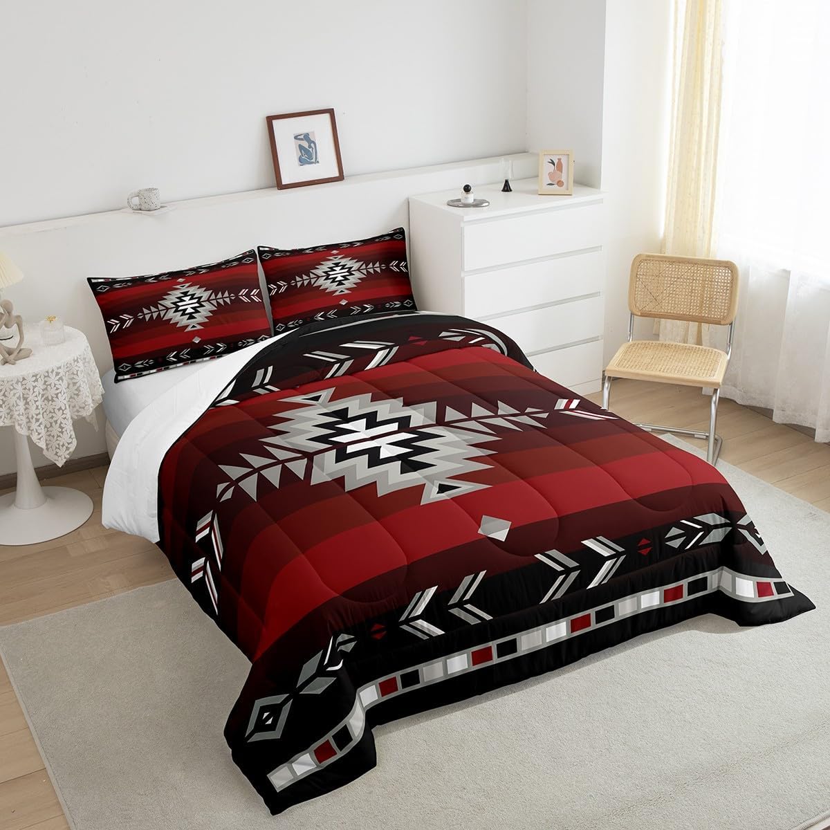 Feelyou Juego de ropa de cama de diseño nativo del suroeste de tamaño individual para niños y niñas, juego de edredón geométrico del suroeste para