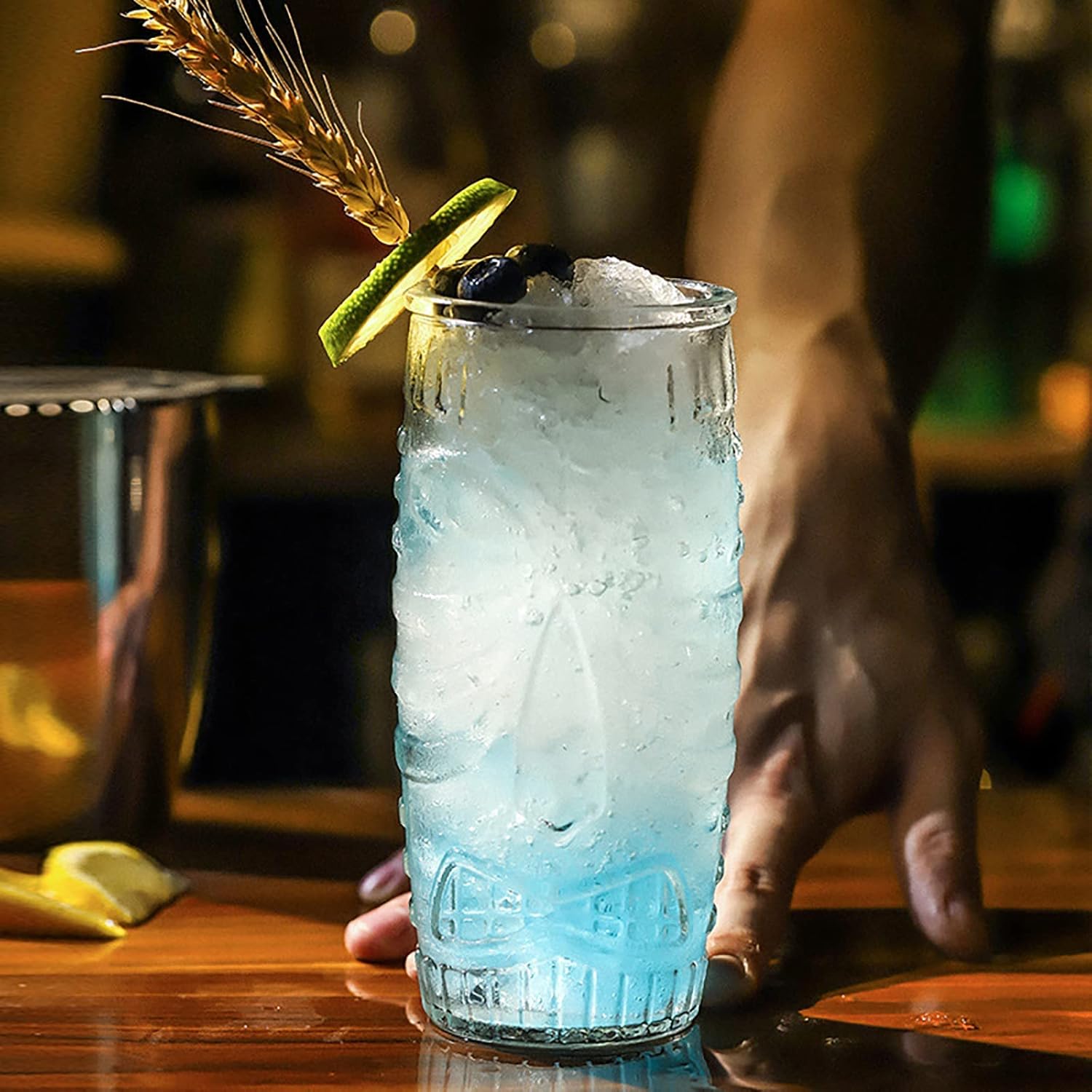 Cedilis Paquete de 6 vasos Tiki Tiki de 20 onzas, vaso Tiki de doble vidrio antiguo de estilo hawaiano, perfecto para Mai Tai, cócteles zombies