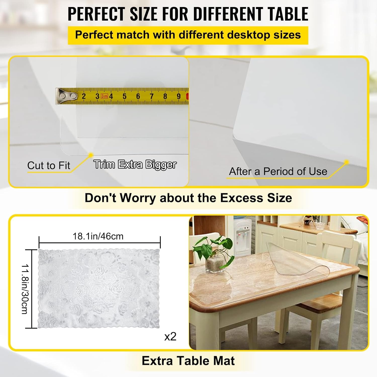 VEVOR Funda de plástico para mesa, 24 x 60 pulgadas, protector de mesa transparente de 0.059 in de grosor, alfombrilla rectangular transparente,