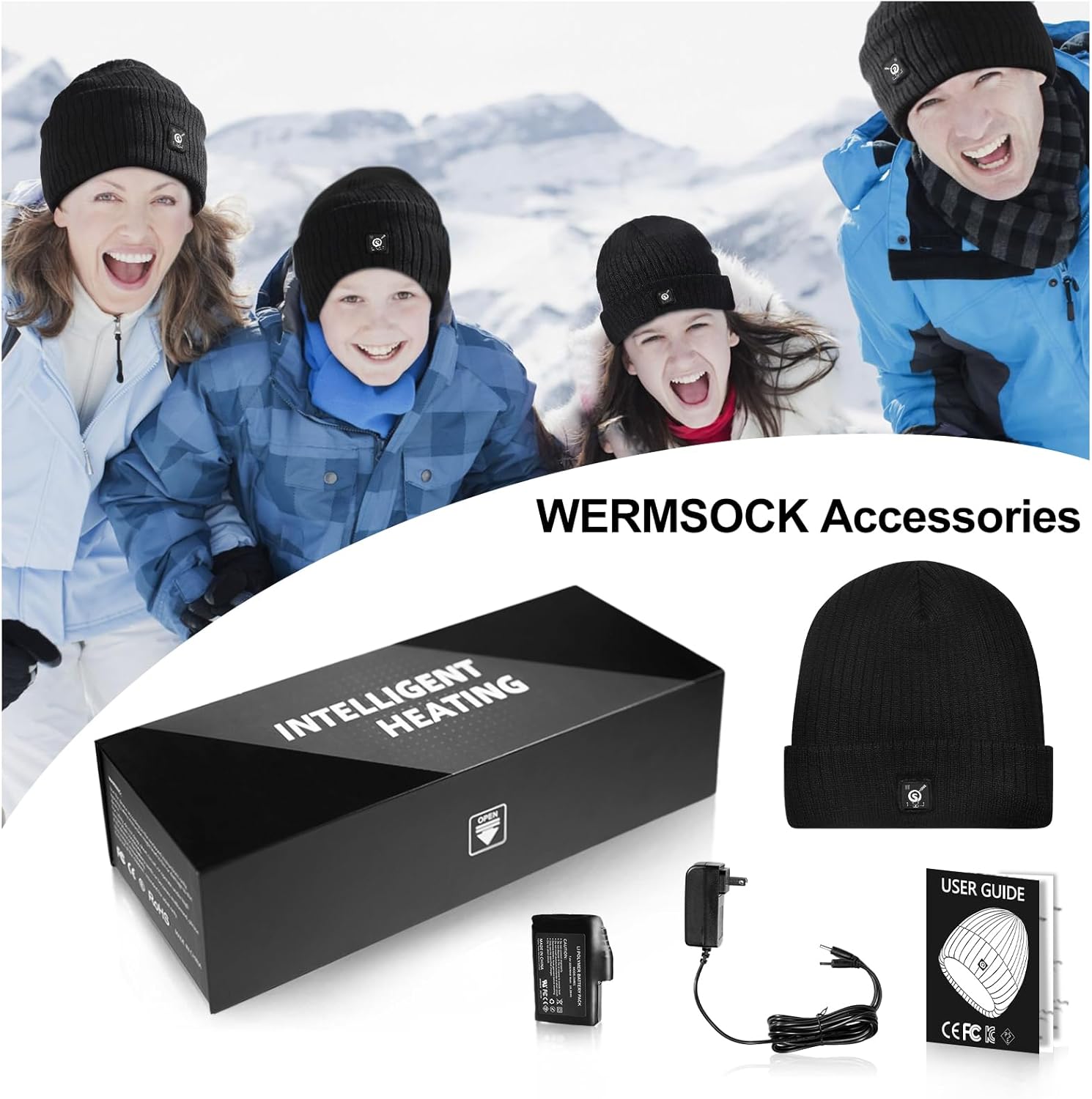 WERMSOCK Gorro calentado a batería, gorro eléctrico recargable con calavera, gorro térmico para hombres y mujeres, para senderismo, pesca, esquí,