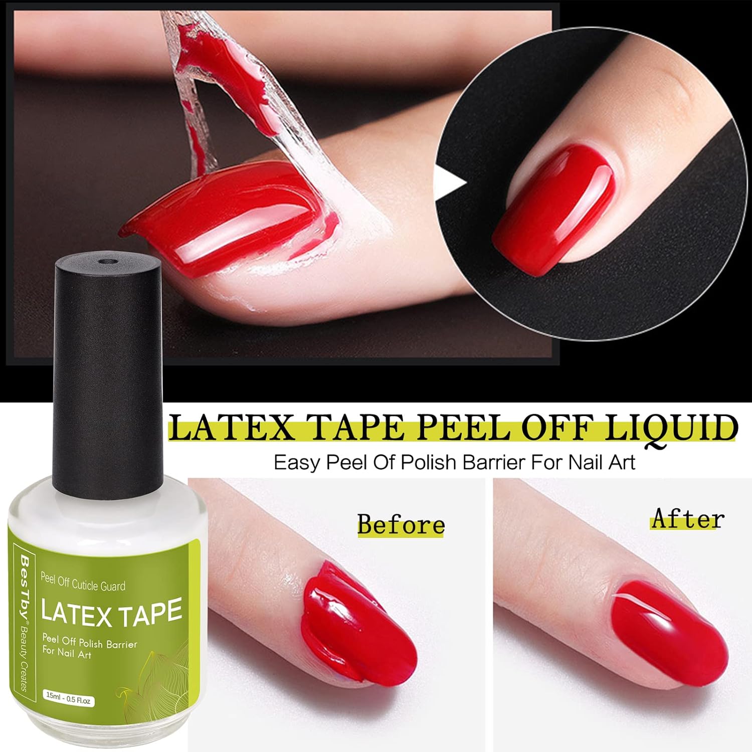 Removedor de esmalte de uñas de gel (2 paquetes de 0.5 fl oz), removedor de esmalte de gel profesional de 3 a 5 minutos con cinta de látex líquido