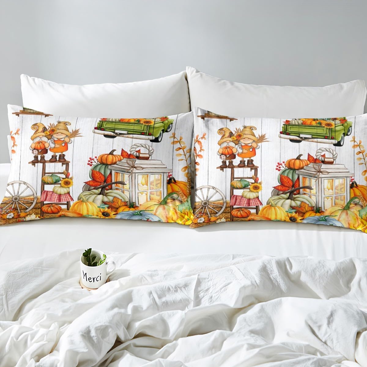 Happy Fall Y’all Juego de sábanas tamaño individual, juego de ropa de cama de calabaza de cosecha de otoño para niños pequeños, hojas de otoño,