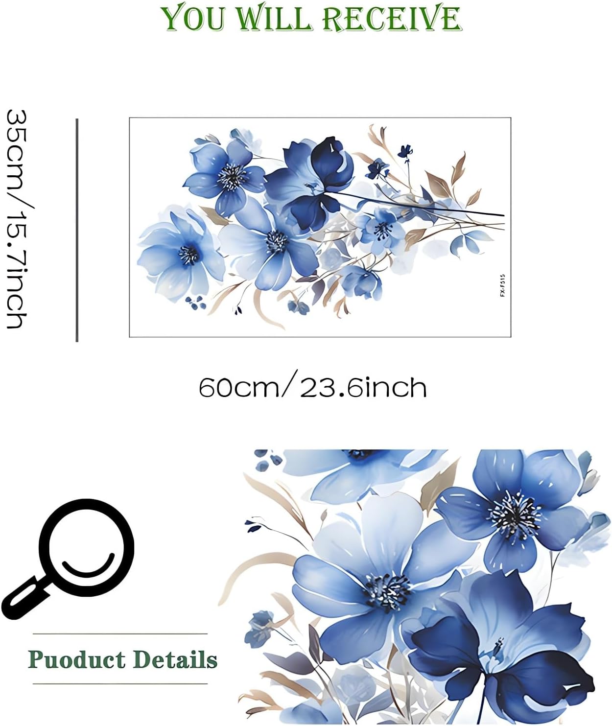 Calcomanías de pared con diseño de margaritas y peonías de sirena azul, calcomanías de pared de arte floral de rosas de acuarela de sacinora