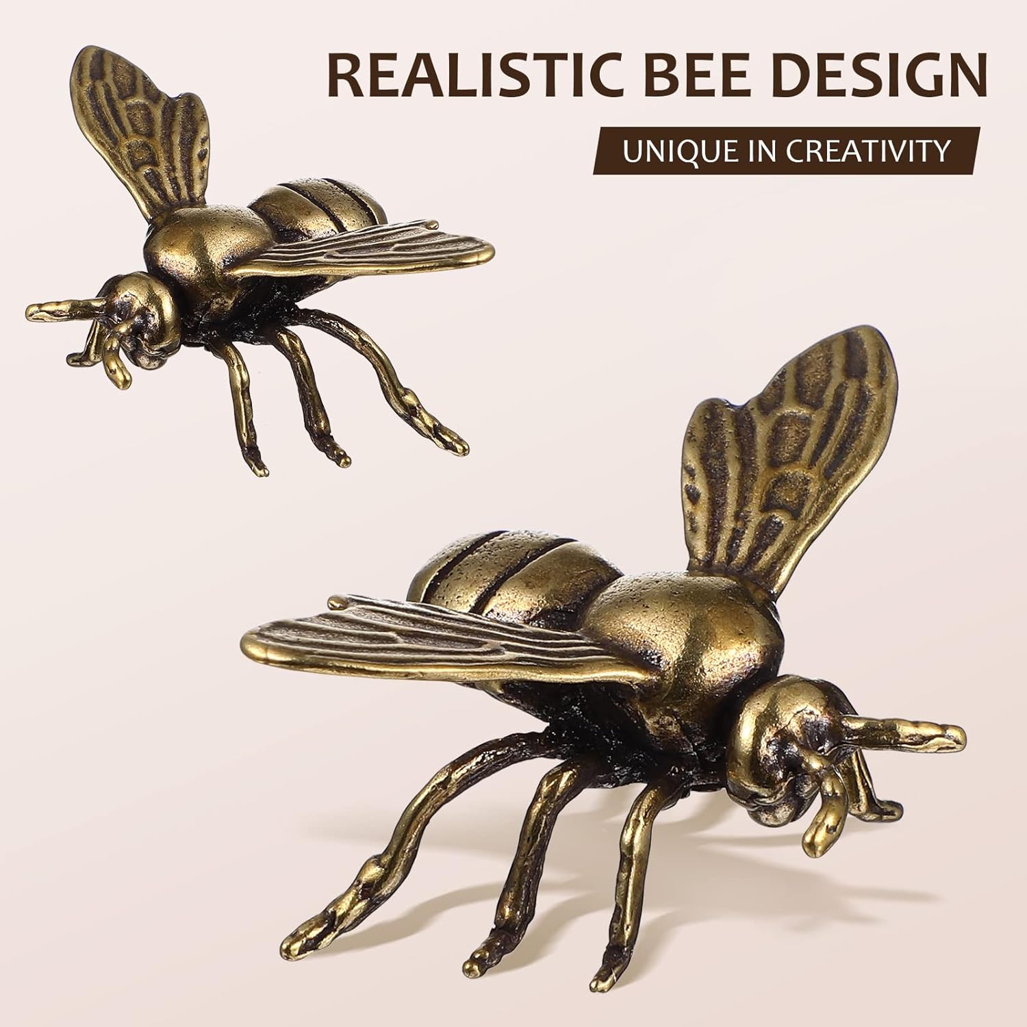 Veemoon 2 figuras de abeja doradas, figuras de insectos de animales de latón, estatua de Feng Shui, juguetes de escultura de oro para escritorio