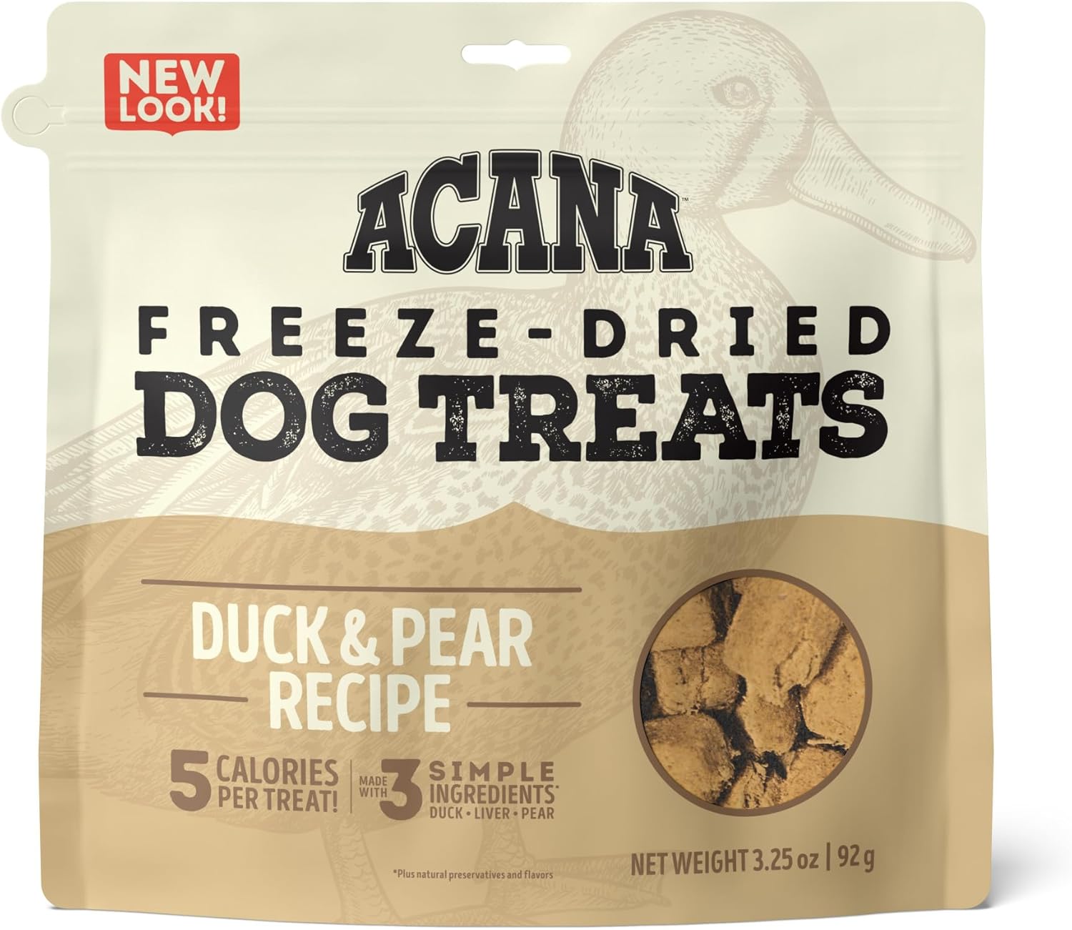 ACANA Singles – Golosinas liofilizadas para perros, receta de pato y pera sin granos de ingredientes limitados, 3.25 onzas